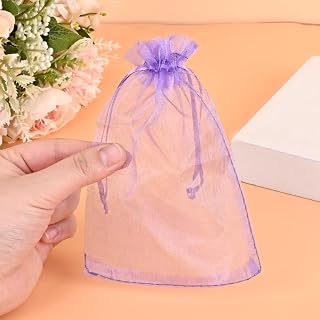 50pcs 4x6 Inch Purple Organza Bags, Sheer Mesh Bags with Drawstring, Pouches for Jewelry, Candy, Wedding, Festival Favor Gifts