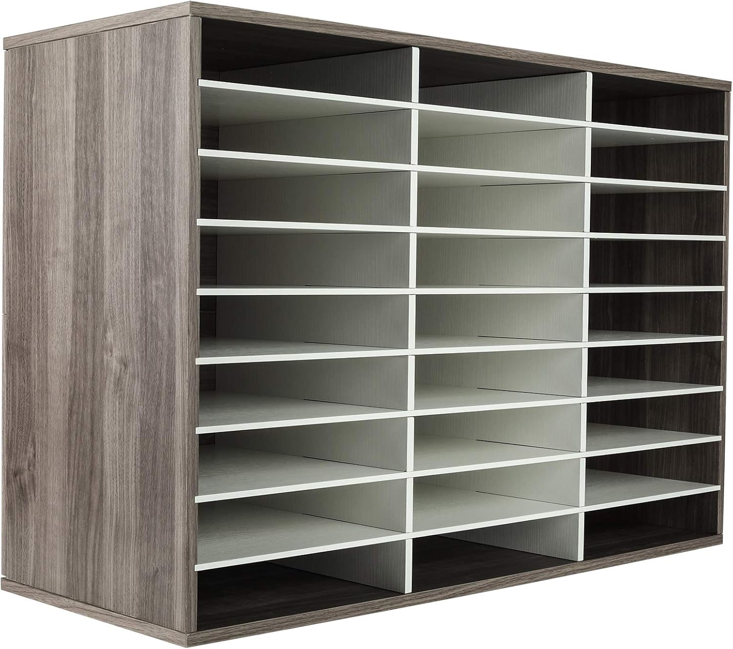 TQVAI Wood Literature Organizer, 27 Slots Hold 13500 Sheets A4 Papers, Wooden Desk File Paper Storage Organizer with Adjustable Shelves, Mailbox Cubbies for Office Home Classroom, Retro Grey/White