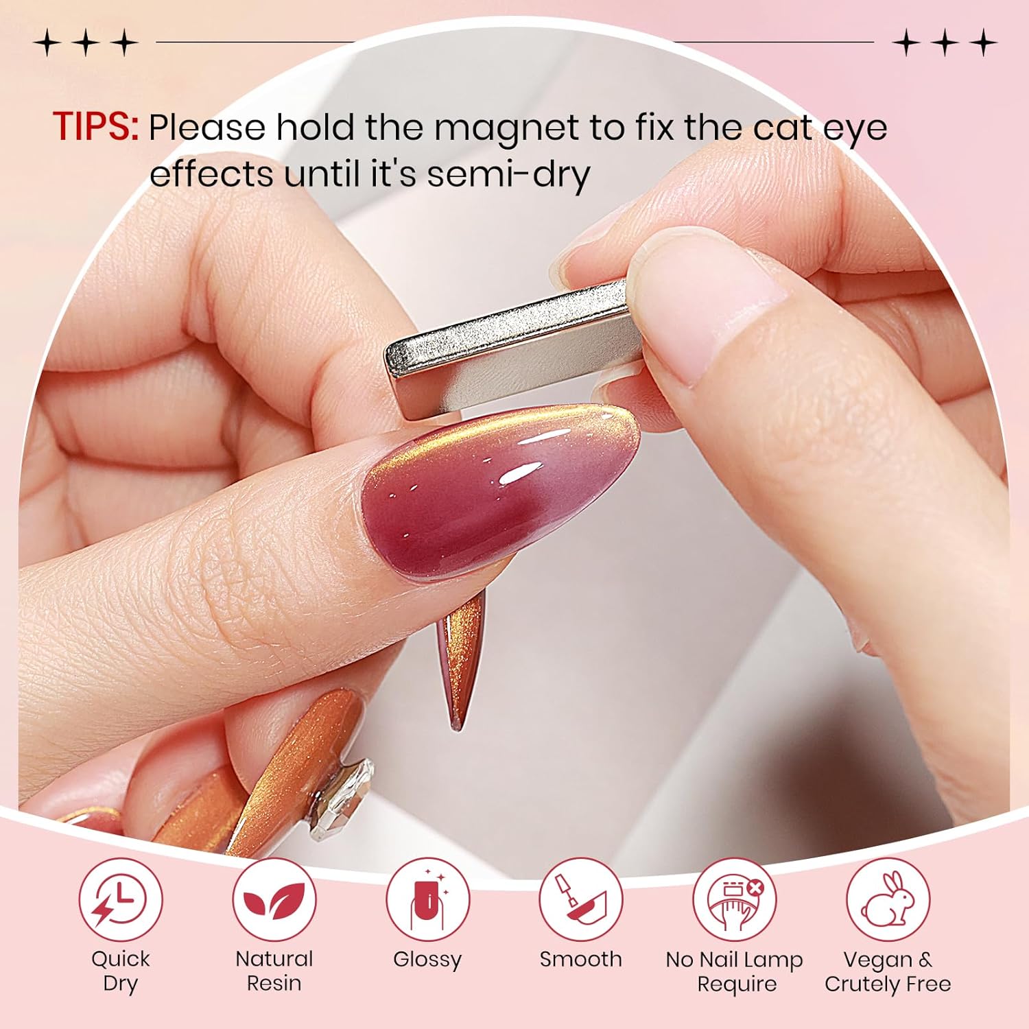 Cat Eye Nail Polish Non Gel, 12 Colors Quick Dry Magnetic Nail Polish Non Gel with Magntic for Fingernail Air Drying Fast Lacquer, Chip Resistant, Vegan, Fast Drying, Long Lasting