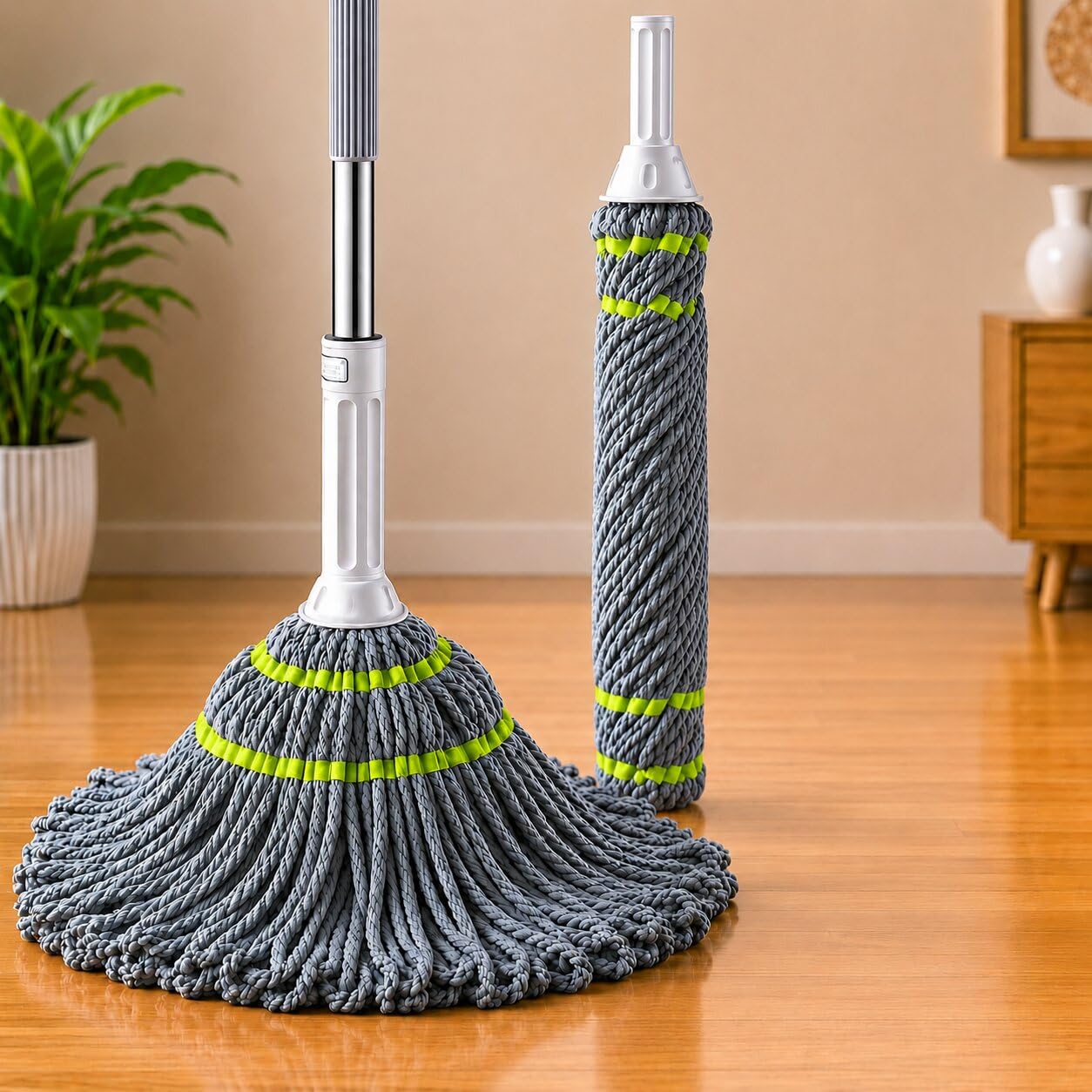 Microfiber Twist Mop with Long Handle | Super Absorbent Floor Cleaning Mop | Easy Twist Wringing Wet & Dry Cleaner for Tile, Marble, Granite & Wooden Floors | Home, Kitchen & Bathroom Cleaning-picture-32