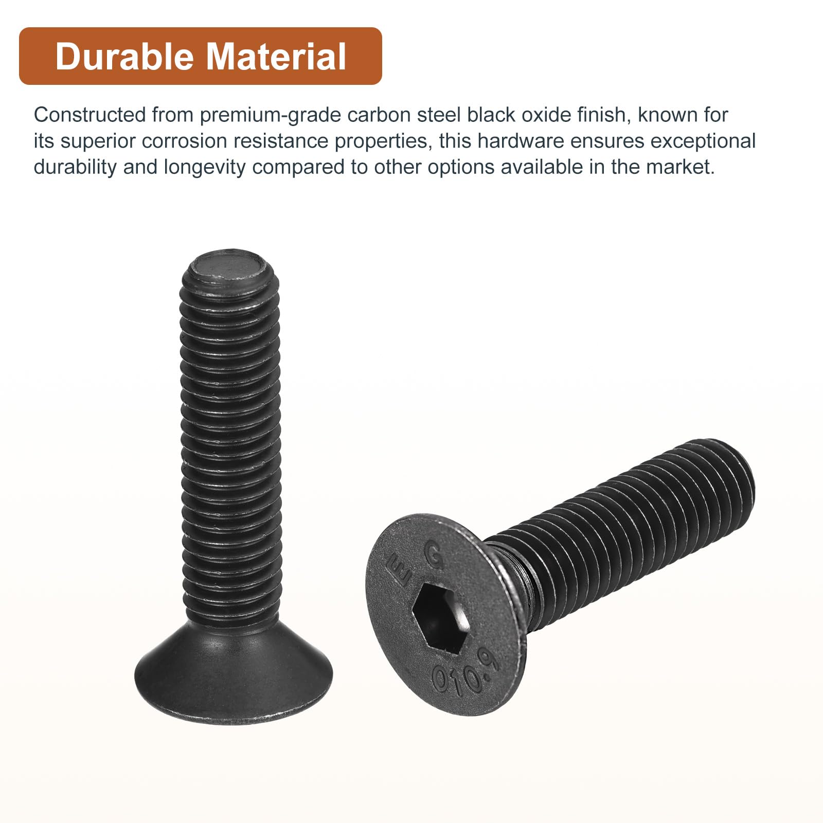 DTGN M8-1.25x35mm Flat Head Socket Cap Screws, 20 Pack Hex Socket Flat Head Screws Carbon Steel Black Oxide, Full Thread - Image 3