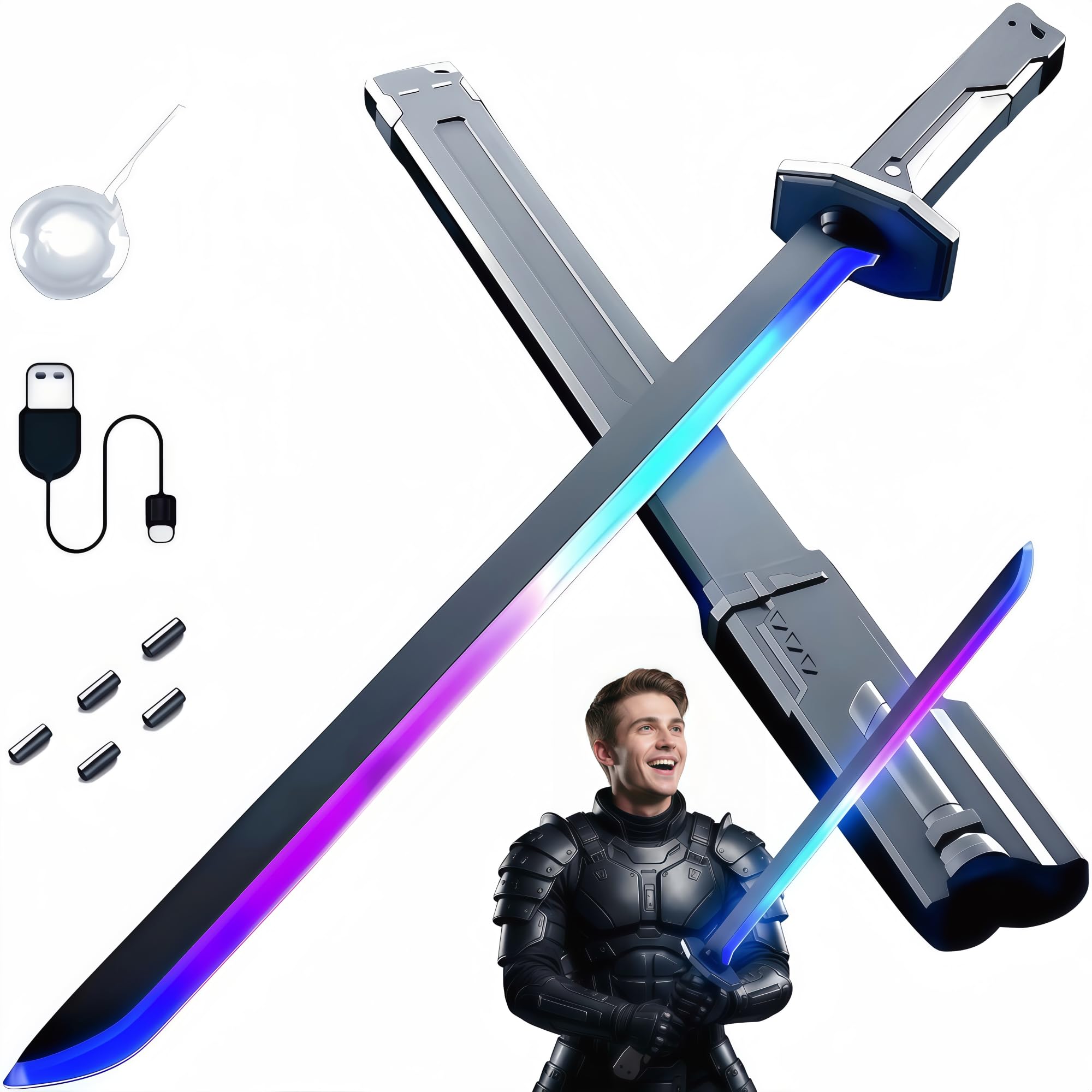 Light Up Sword Toy for Kids with Sparks, 31.5 Inch LED Sword with Sound Effects Mist Spray and Motion Sensor, Rechargeable USB-C Cosplay Katana Blade for Rave, Role Play, Display and Birthday Gifts