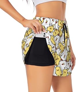 Cute Hen and Chicken Yoga Shorts for Women, Lounge Athletic Workout Running Skorts with Liner