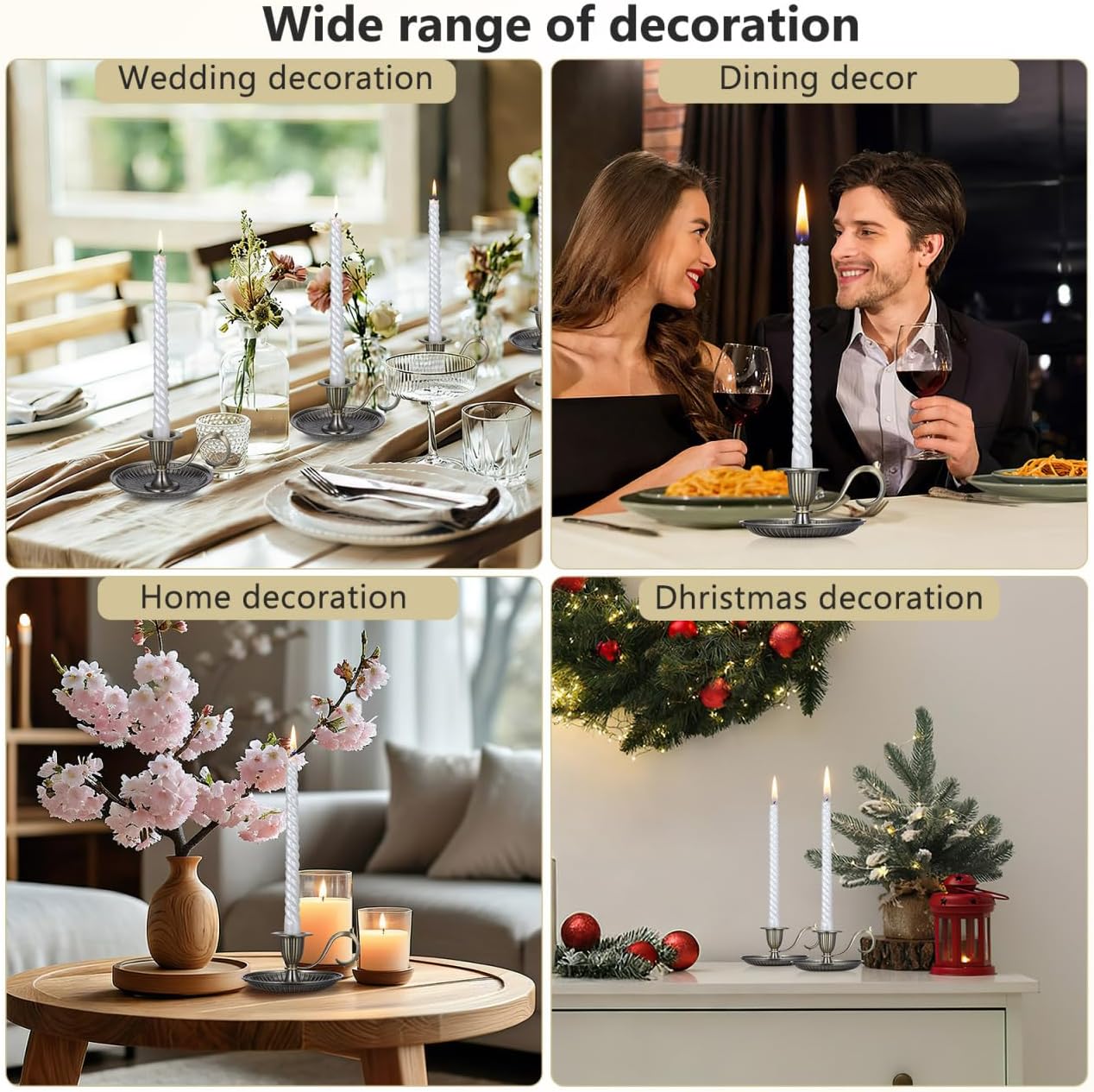 HOMSFOU Retro Taper Candle Holder with Handle Vintage Zinc Alloy Candlestick Tabletop Decor for Party Wedding Christmas 4.52X4.52X2.55 Inch