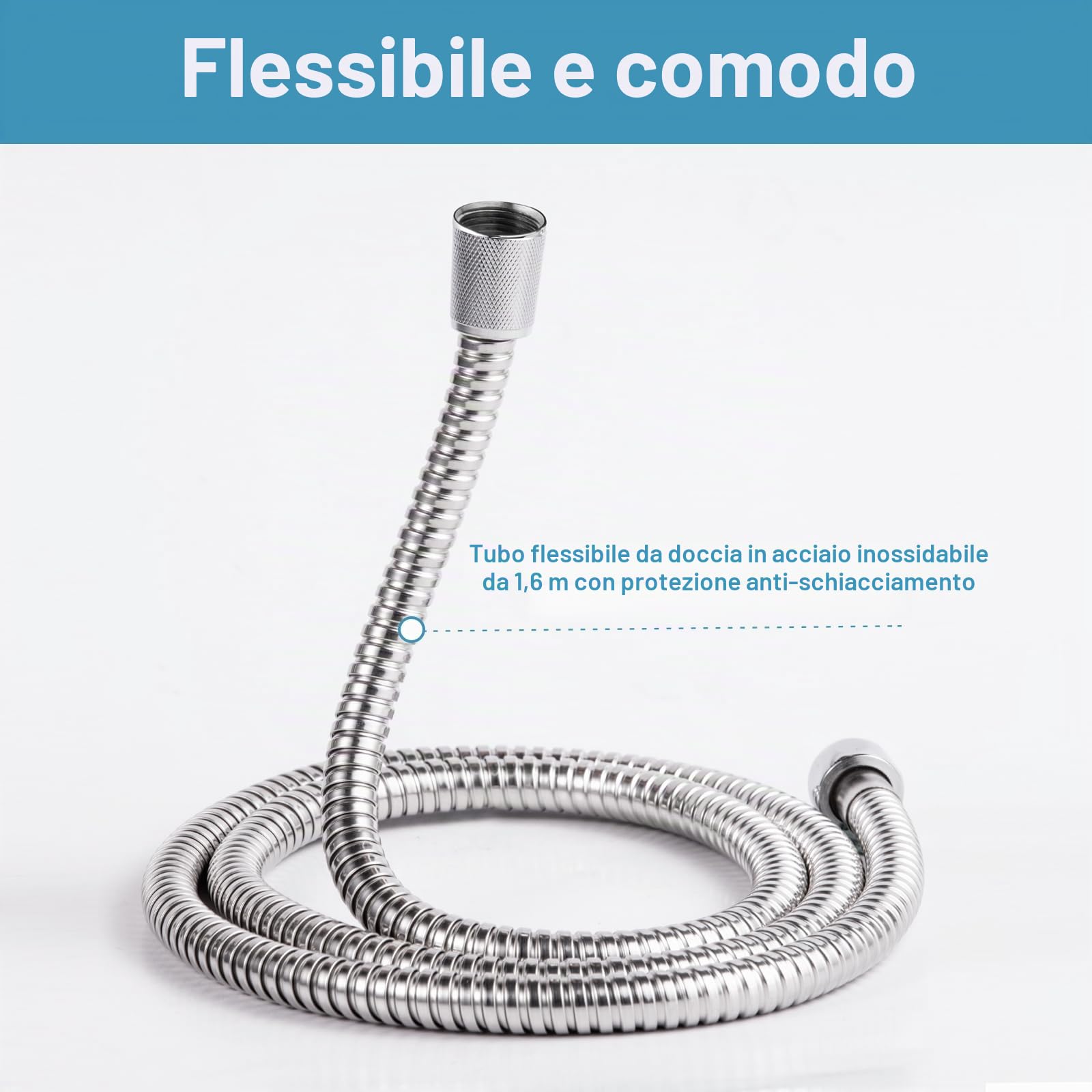OFFO Saliscendi Doccia,Asta Doccia 70 cm,Saliscendi Doccia con Soffione,Asta Doccia con Soffione e Rotondo Doccetta con 3 Tipi di Getto e Flessibile da 1,6 m, Cromo