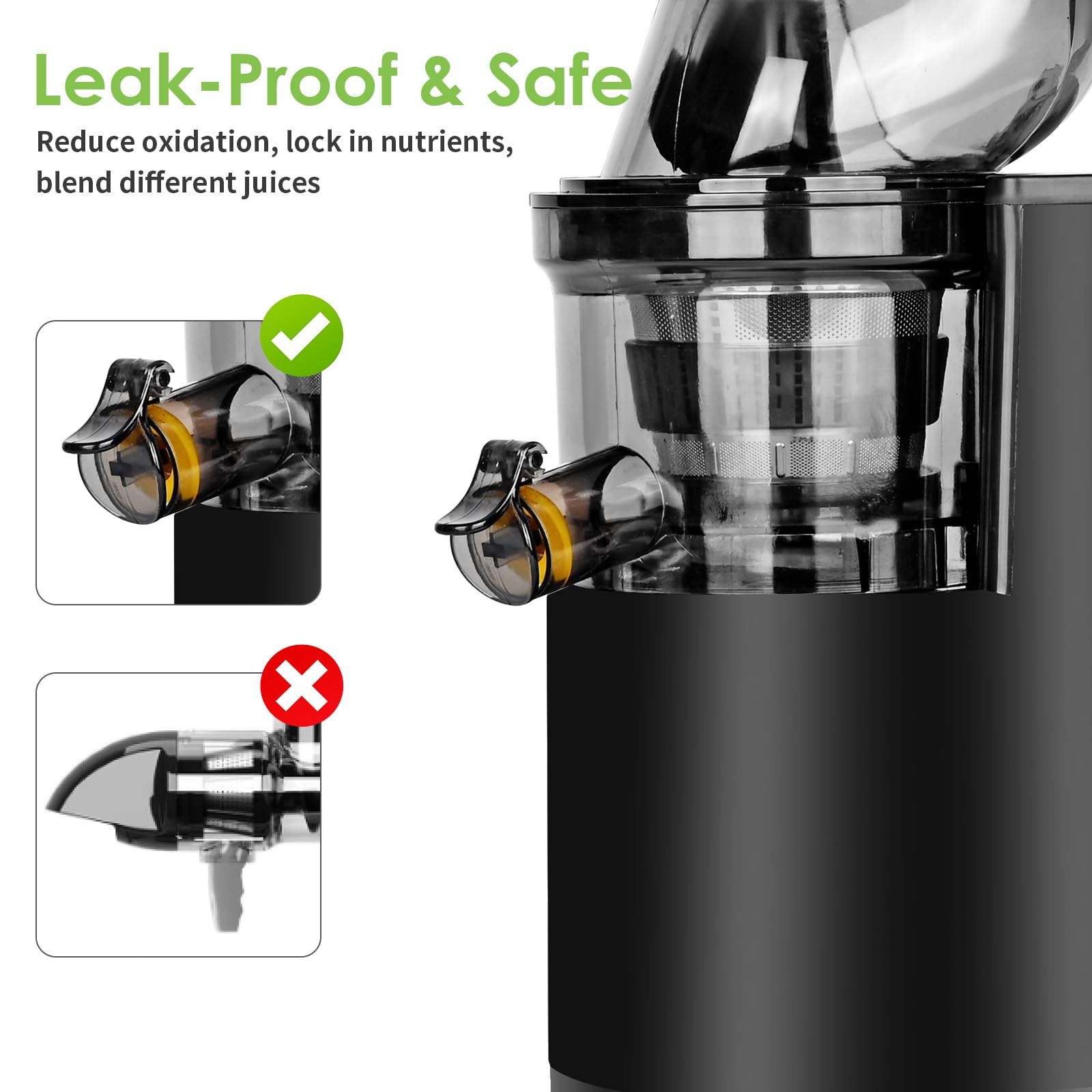 Extracteur de jus pour légumes et fruits, 500 W, double tube d'alimentation, 1,2 l, 2 verres, noir