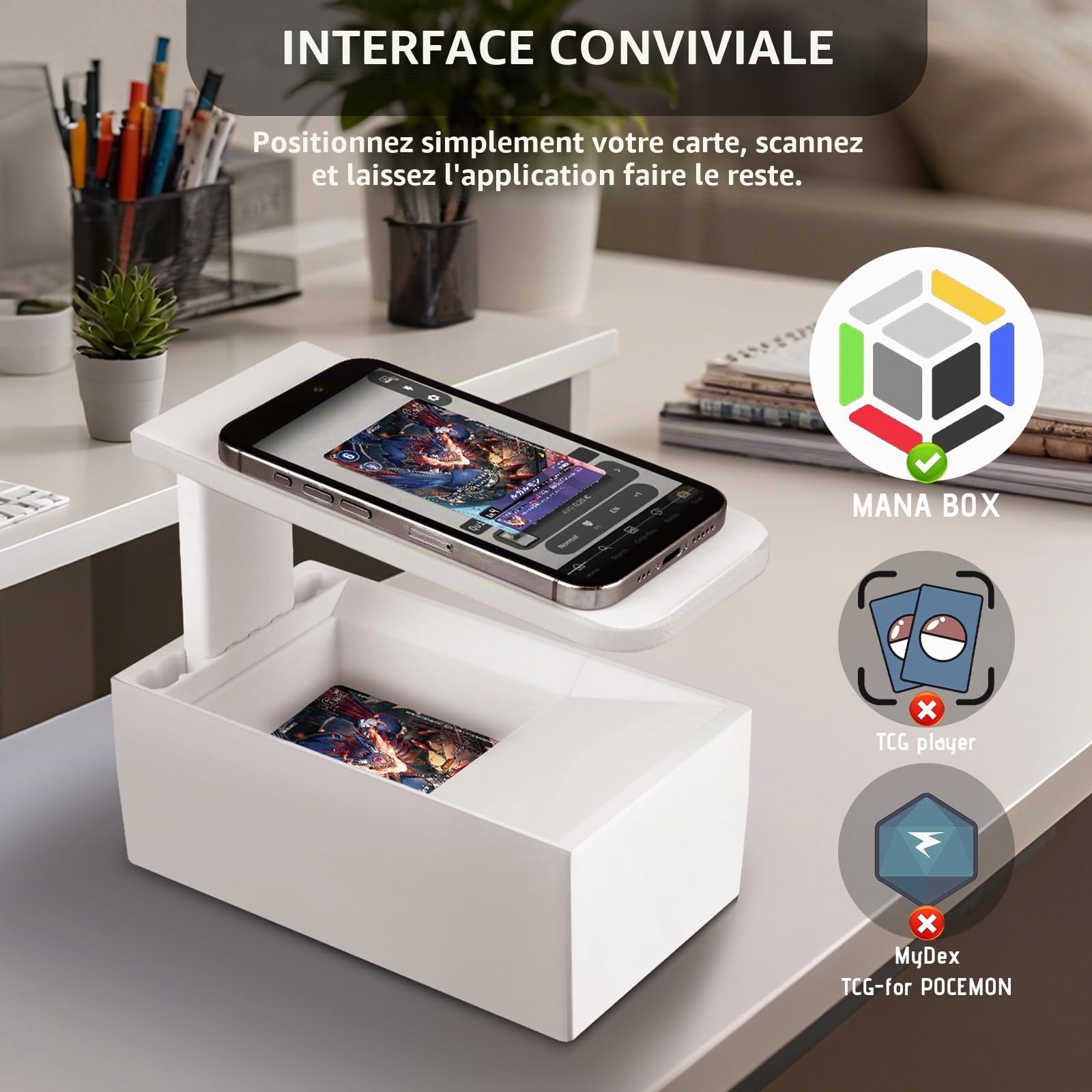 MTG | TCG Scan Box - numérisation rapide des cartes sous pochettes et sans pochettes, compatible avec ManaBox, Collectr, DelverLens et autres applications - France