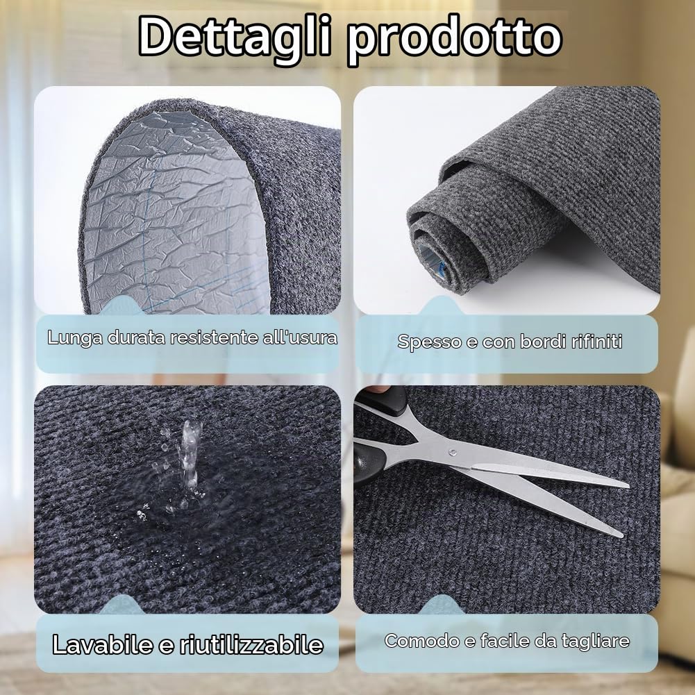 CREATCABIN 1 Rotolo Moquette Autoadesiva Antiscivolo Resistente Morbida Imbottita Piastrelle per Tappeti per Animali Domestici Tappetino Protettivo AntiGraffio per Pavimenti Fai Te 100×40cm