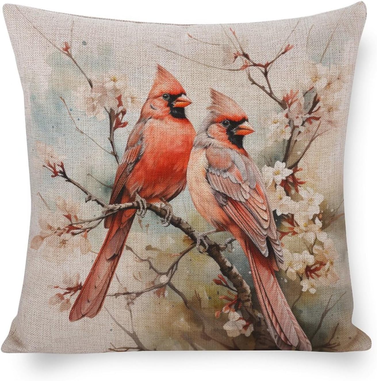 Pillow Case Protector Red Birds on A Pine Branch Pillowcase 18"x18" Red Berries Throw Pillow Covers Decorative Floral Linen Pillow Cover Decoration for Sofa Couch Cutton Linen Cushion Cases