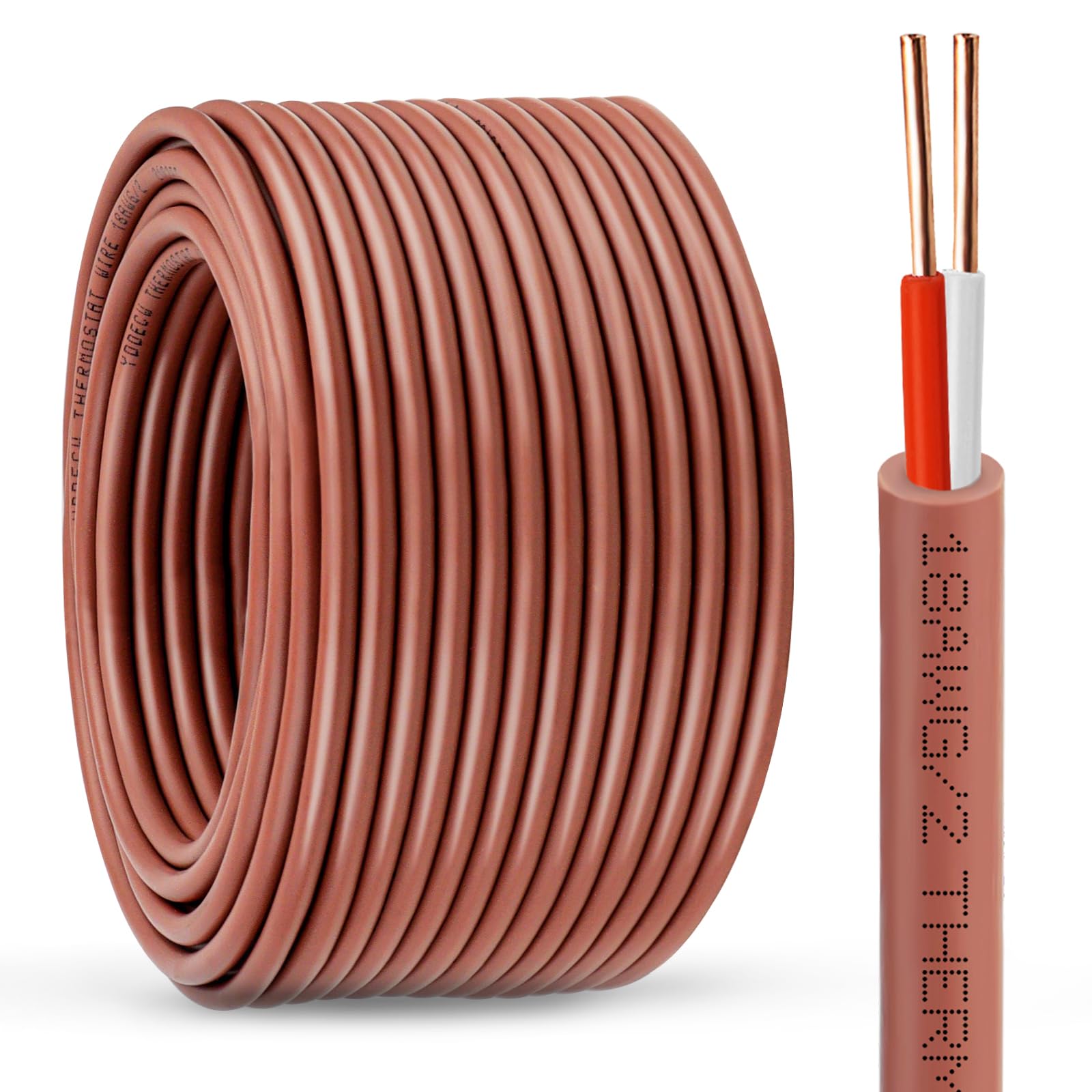 Thermostat Wire - 18/2 75FT Solid Copper 18AWG 2 Conductor Power Circuit Cable for Heating & air Conditioning Equipment, doorbells and Other Indoor/