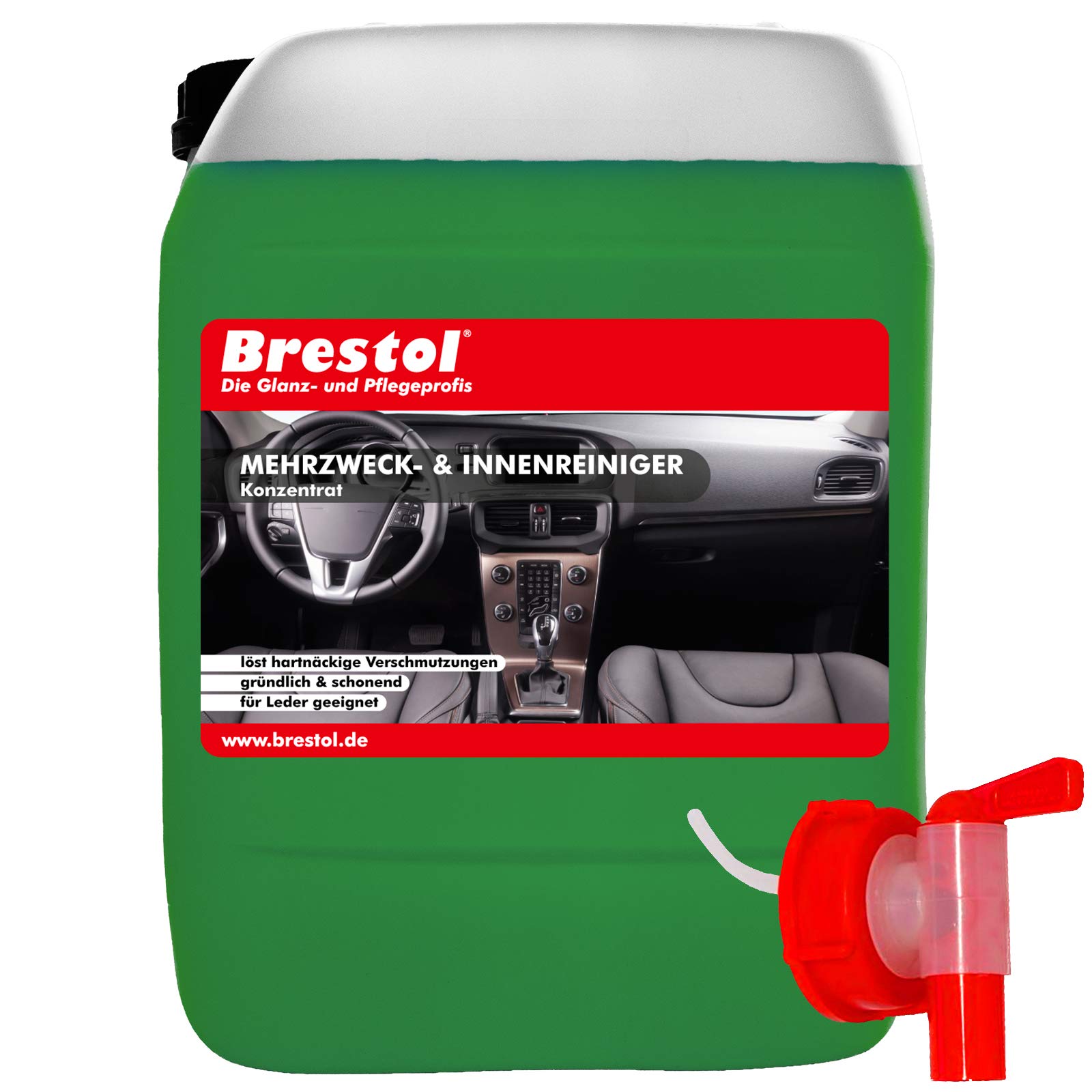 Brestol Limpiador neutro, concentrado, 10 litros, incluye grifo de 51 mm, para interior de vehículos, cabina de coche, limpiador multiusos