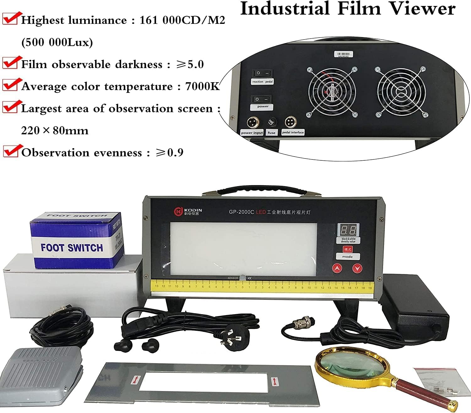 Industrial NDT LED Film Viewer Ultra-high luminance Film Viewer with Highest luminance 161 000CD/M2 (500 000Lux) 220×80mm Observation Screen