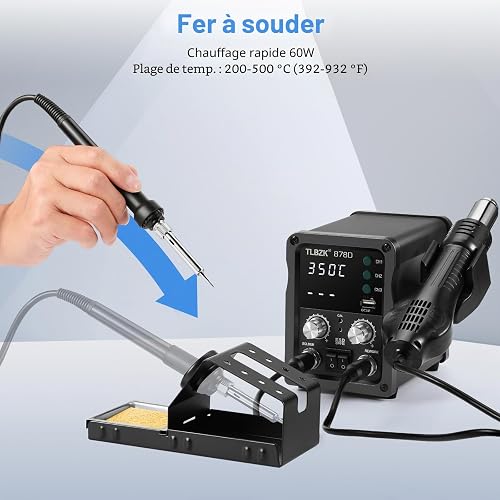 TLBZK 878D 2-en-1 Station de soudage à air chaud Kit pour résumé, pompe de dessalement 5 embouts de soudage, 3 buses à air chaud, pincettes, extracteur IC - 7