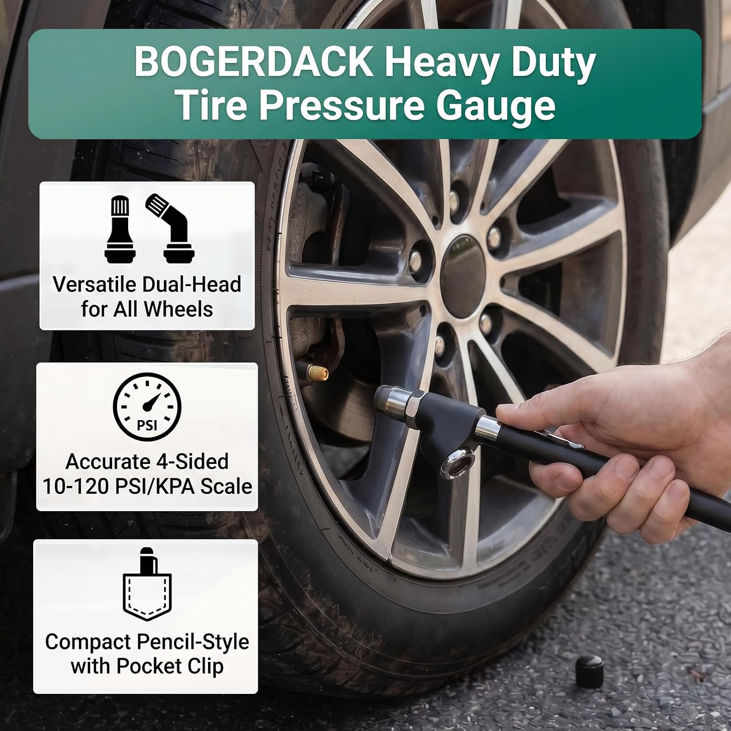 5PCS Heavy Duty Pencil Tire Pressure Gauge, Dual Head 10-120PSI