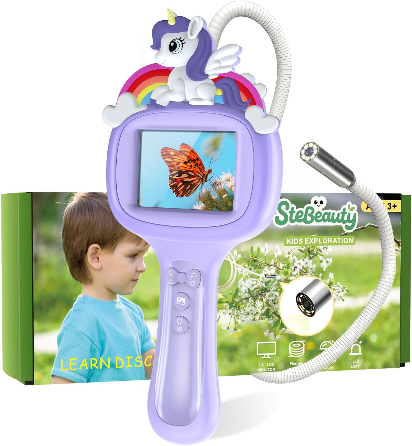 Borescope Camera with Light for Kids, STEM Science Educational Toy Unicorn Toys for Girls 4 5 6 7 8 9 10 Years Old, Best Birthday Gift for Outdoor Adventures, Nature Activities (Purple)