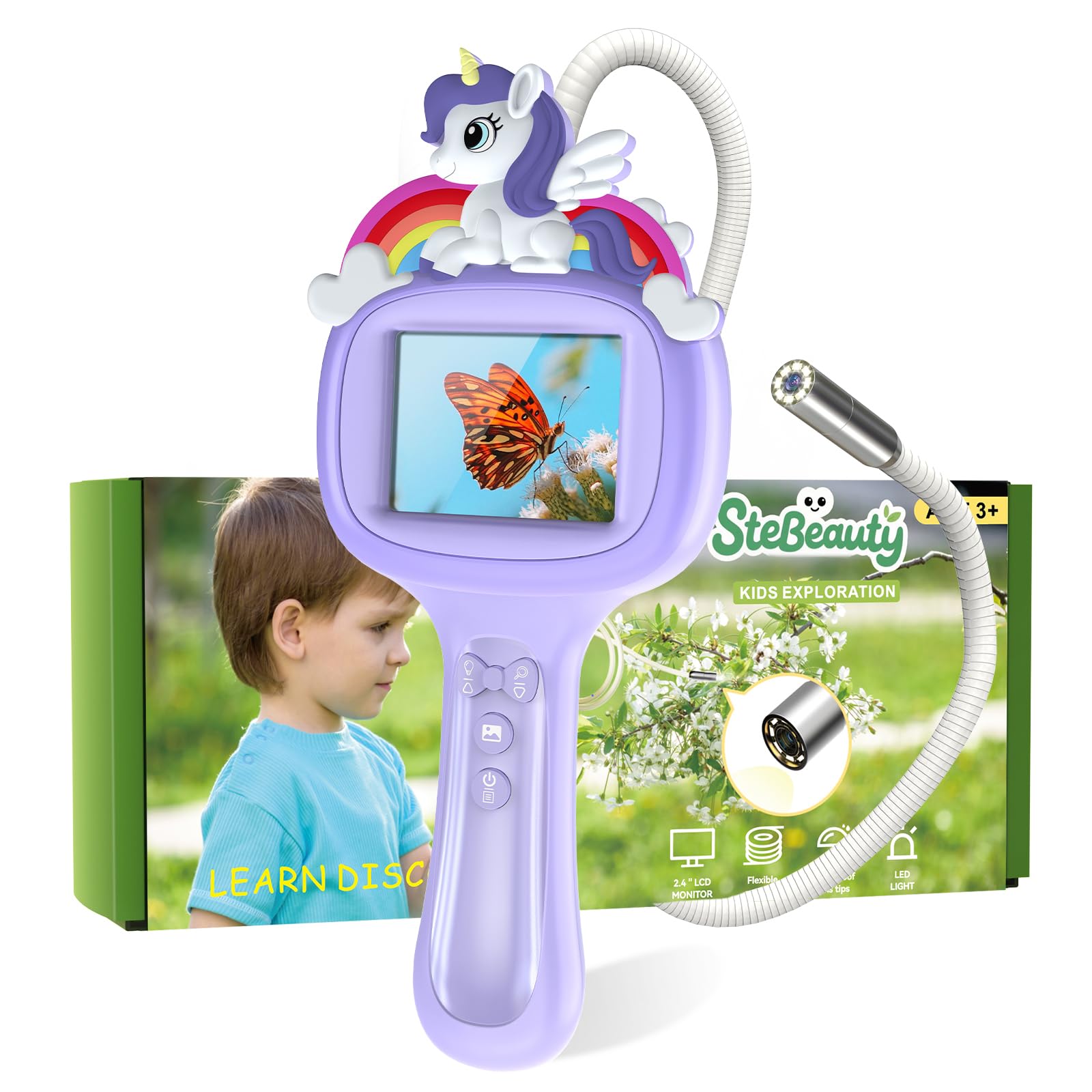 Borescope Camera with Light for Kids, STEM Science Educational Toy Unicorn Toys for Girls 4 5 6 7 8 9 10 Years Old, Best Birthday Gift for Outdoor Adventures, Nature Activities (Purple)