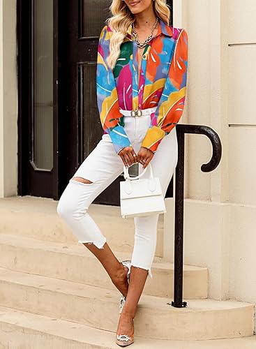 Miniatura 5 de EVALESS Blusas con botones para mujer, blusas de manga larga con estampado de moda 2025