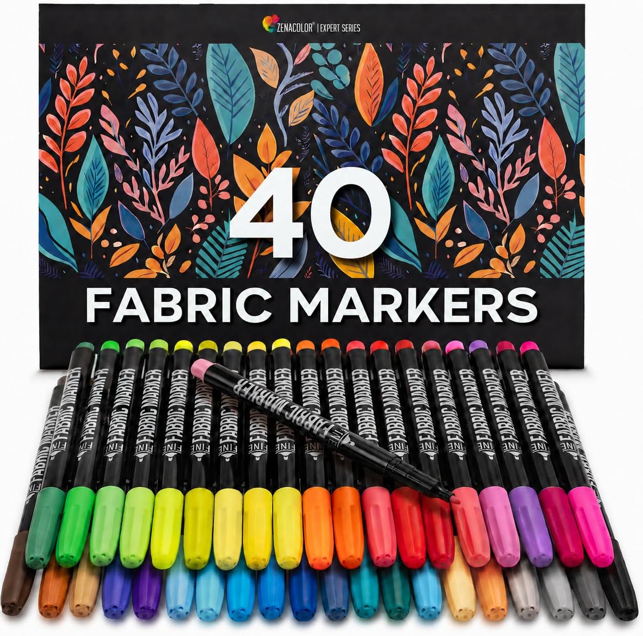 Zenacolor Fabric Pens - Set of 40 - Non Toxic, Indelible and Permanent Fabric Paint, Pens Fine Point Tip - Fine Point Textile Marker Pen