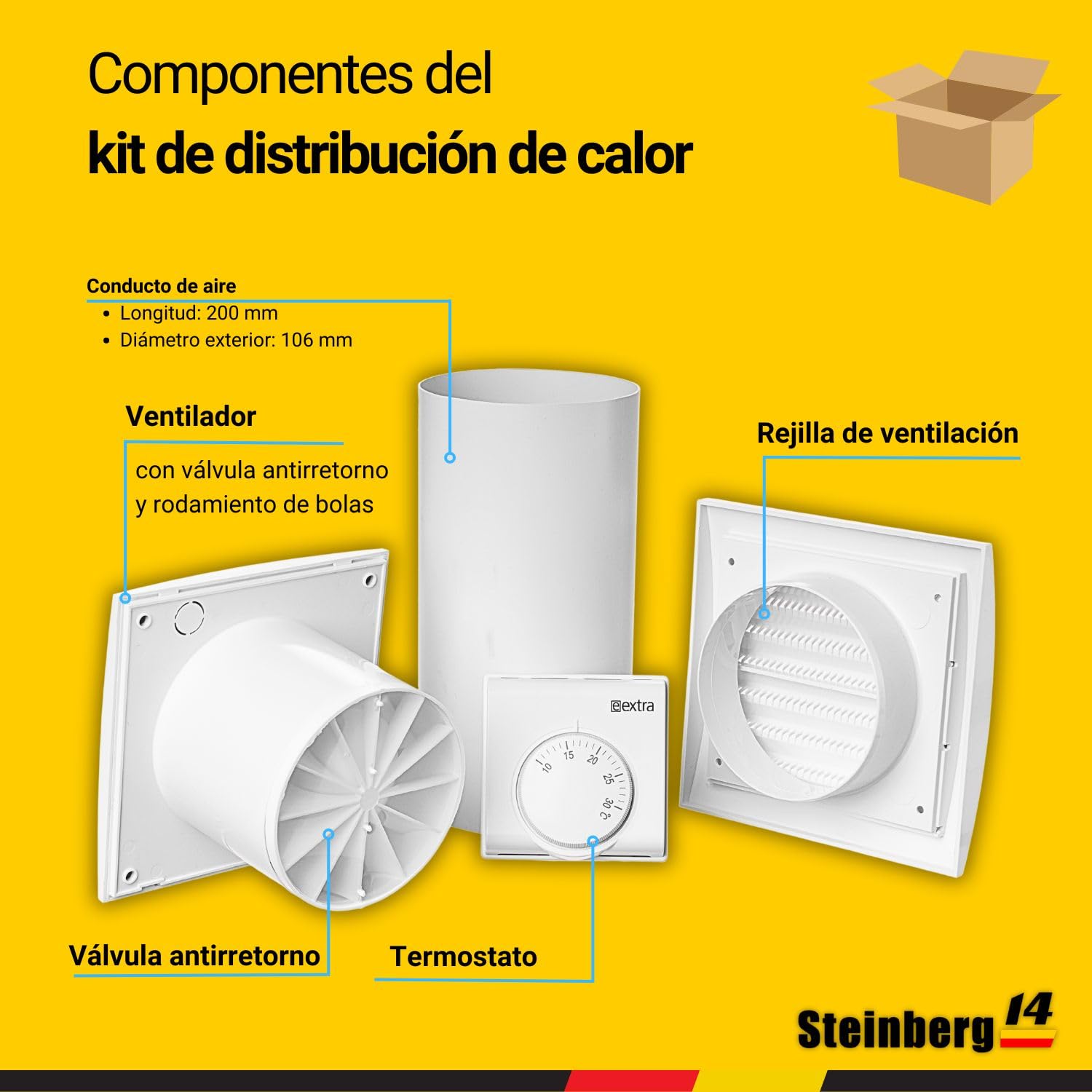 Ø 100mm Sistema de Ventilación con Termostato, Extractor de Aire Caliente