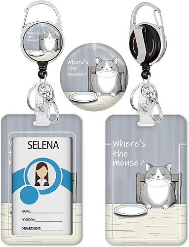 Miniatura 115 de Funny Chicken Badge Holder with Retractable Reel ID Card Badge Case with Carabiner Clip Heavy Duty Vertical Card Name Tag Badge Protector Cover for