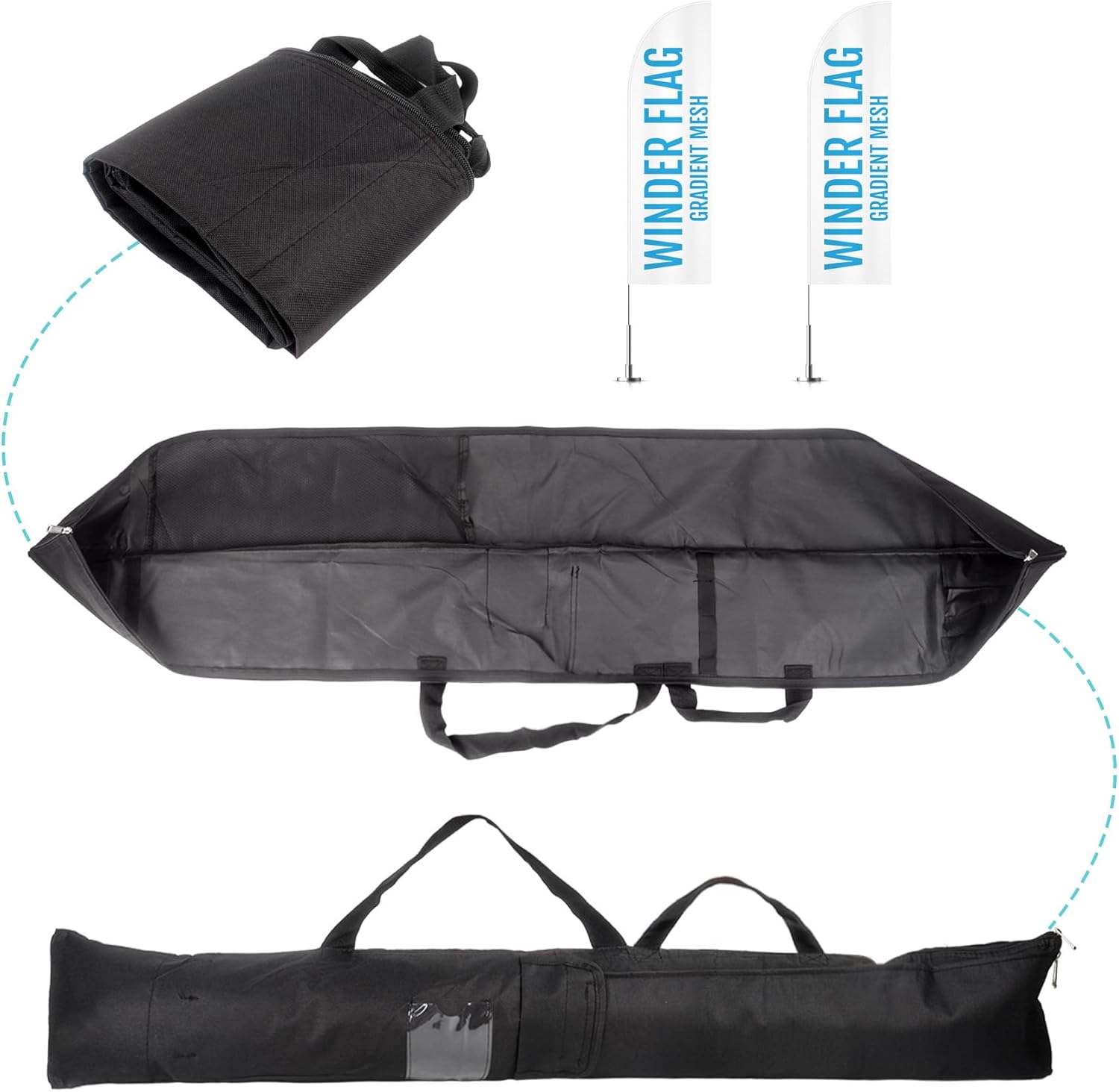 Klmnop 2 Pcs Flag Pole Carrying Bag, 59 x 6 Inches Feather Flagpole Storage Bag Oxford Fabric with Handles and Zipper for Flagpoles Accessories(Black)