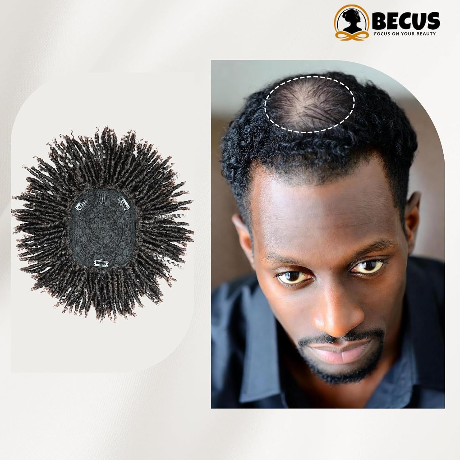 BECUS Dreadlock Hair Topper for Men Afro Synthetic Toupee with Bangs Short Braided Dreads Lock Wiggy Topper for Daily Wear Cosplay Halloween Party (Brown) - Image 12