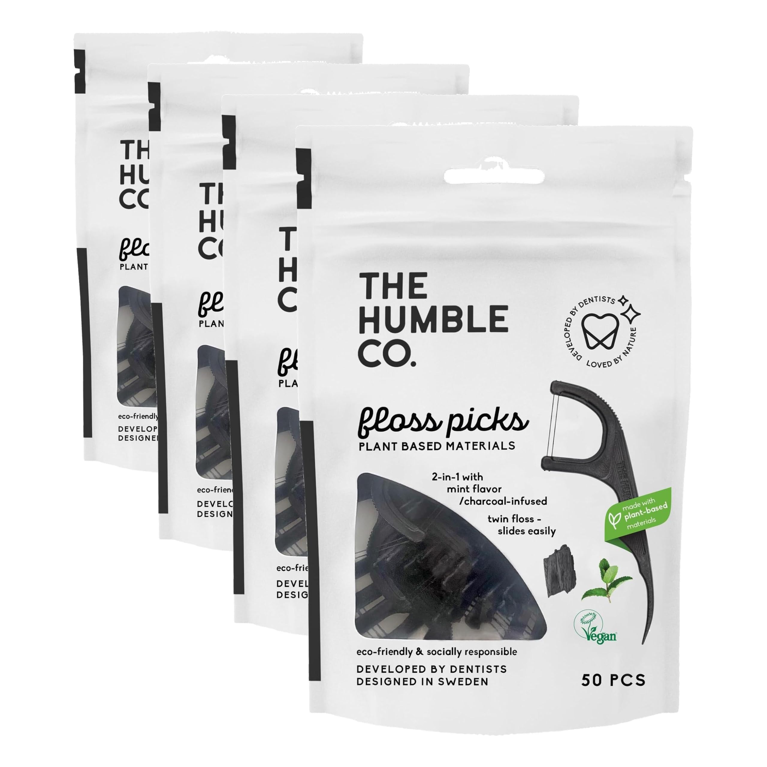 The Humble Co. Kömür ve Naneli Kürdanlı Diş İpi 50 Adet 1 Paket (4 paketi)