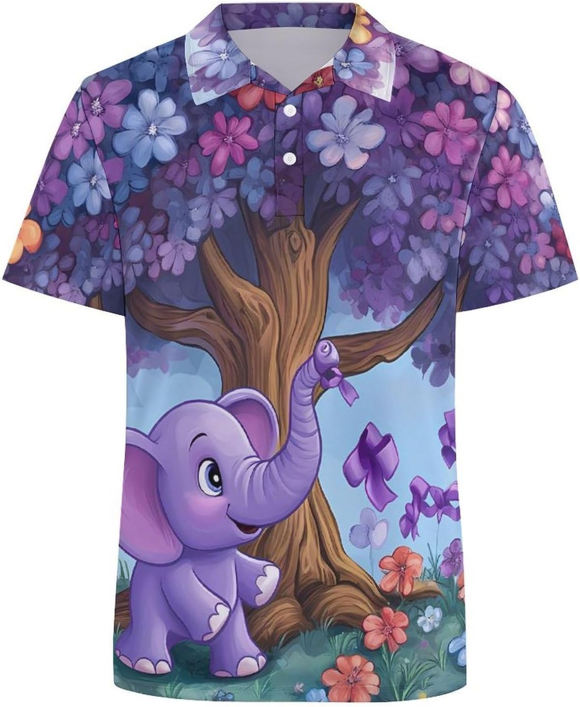 Alzheimers Awareness Purple Ribbon Elephant Womens Golf Polo Shirts Collared Short Sleeve T Shirt Casual Athletic Tops