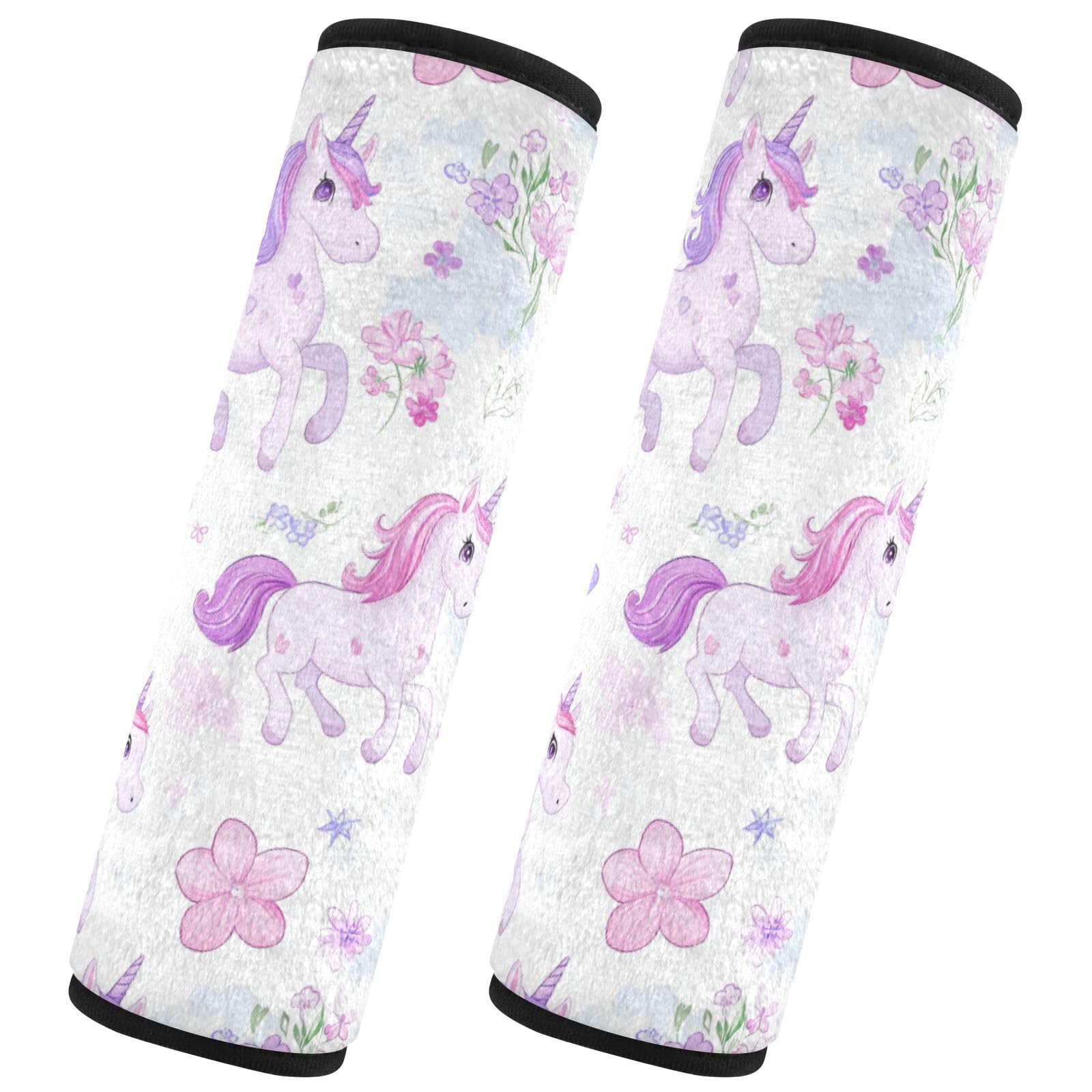 Seat Belt Covers 2 Pack Cute Unicorns Car Seat Strap Covers Super Soft Flowers Car Seat Neck Cover for Boys Girls Adults Babies M