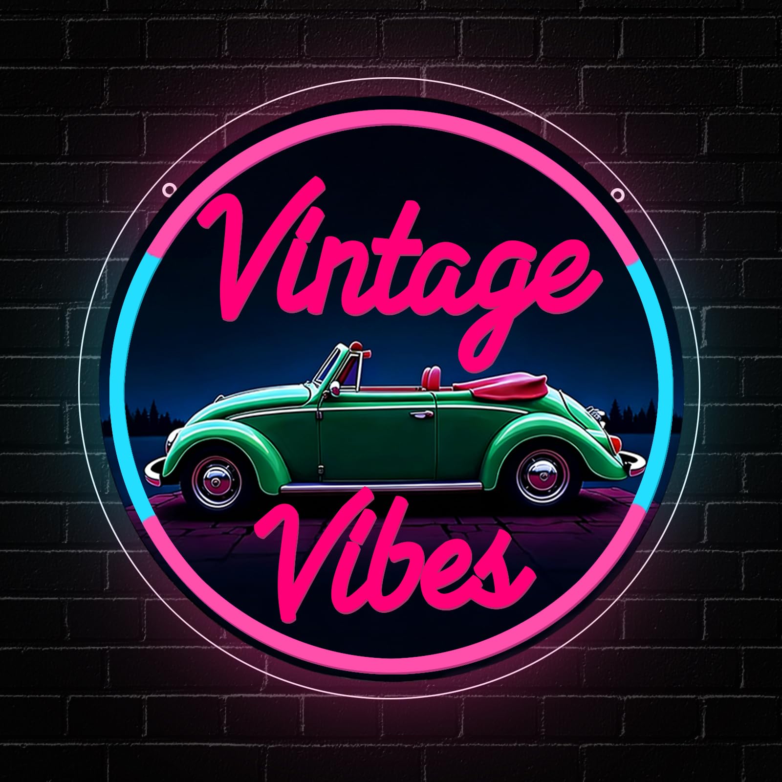 RuCvixkt Vintage Vibes Neon Signs, Dimmable Led Signs for Wall Decor, Vintage Car Lights for Man Cave Game Room Party Bedroom Living Room Bar Club Gift