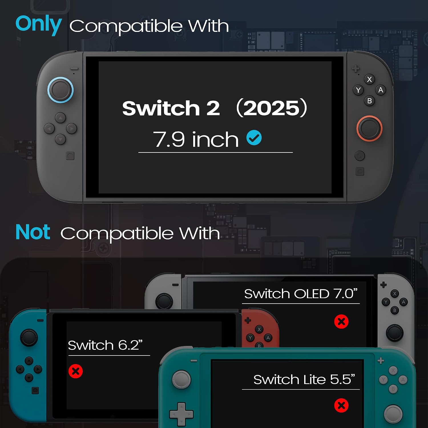 GesTac Protective Case for Switch 2 (2025), Hard PC Protective Shell, Full Coverage Shell with Back Stand Cutout, Dockable Cover Compatible with Switch 2 Console- Tech Black
