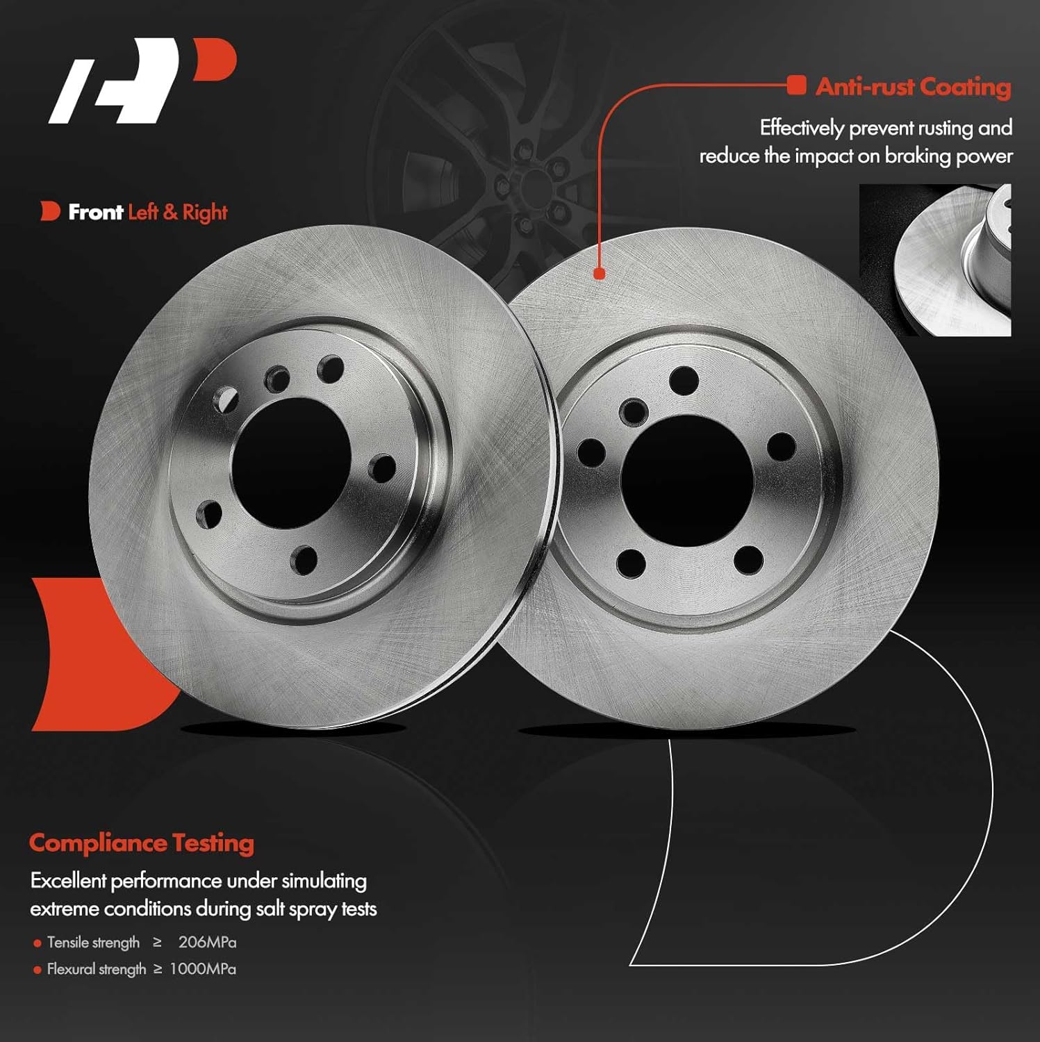 A-Premium 12.08 inch (307mm) Front Vented Disc Brake Rotors + Ceramic Pads Kit Compatible with Select Mini Models - Cooper Countryman 2011-2016, Cooper Paceman 2013-2016, 6-PC Set