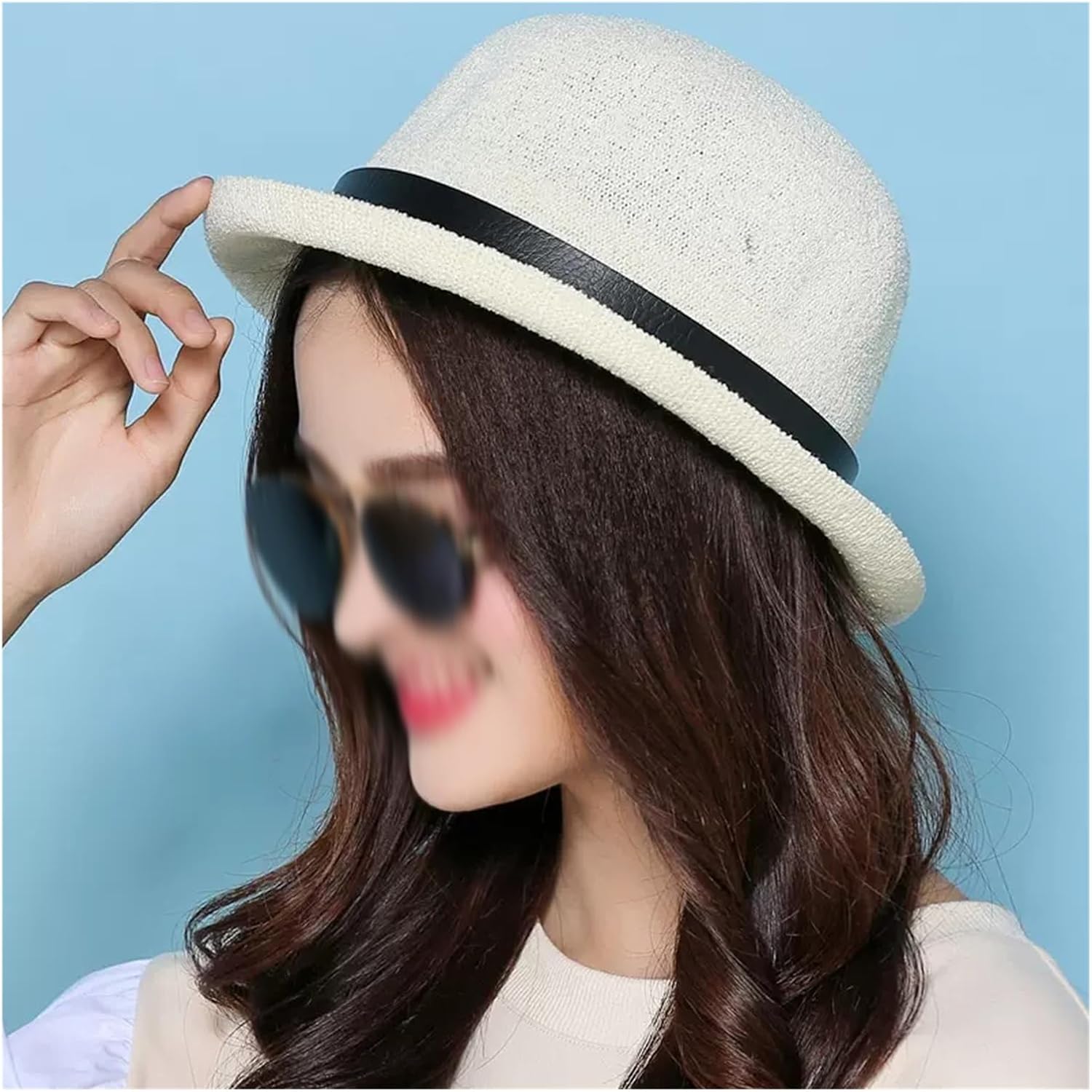 Spring Curly Edge Small Gift hat Female Fisherman hat Female Sunscreen Sunshade Breathable(A)