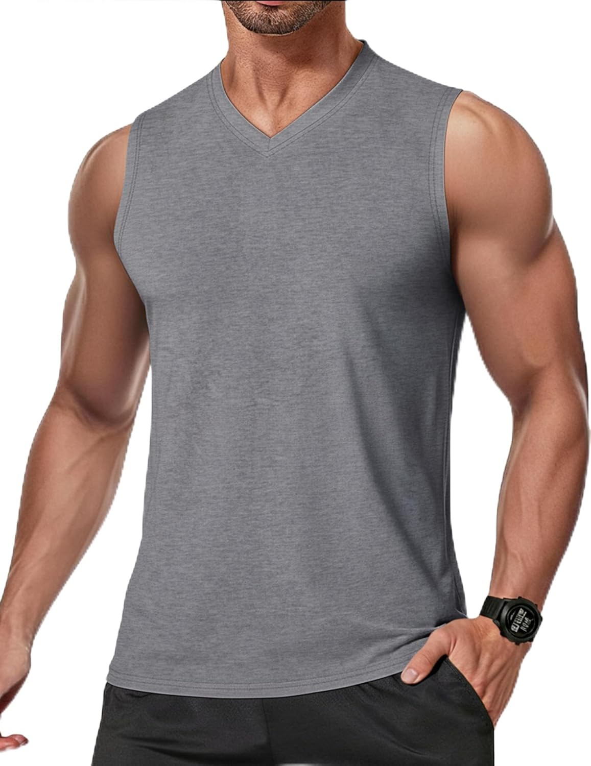 COOFANDY Men's Workout Tank Tops V Neck Sleeveless Shirts Quick Dry Athletic Gym Muscle T Shirt Lightweight Soft Tee