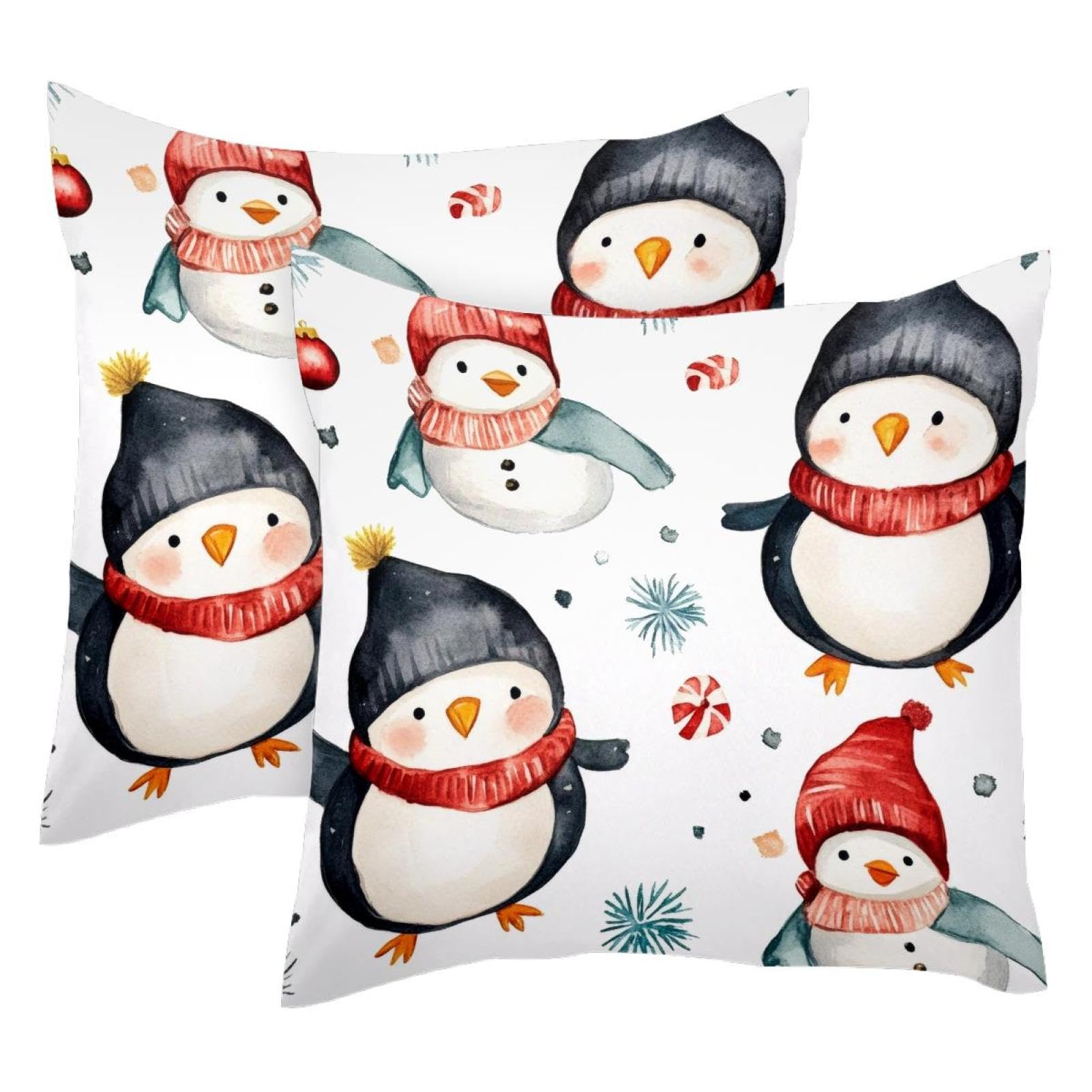 Housses de coussin velours pingouins d'hiver pour décorer le canapé du salon