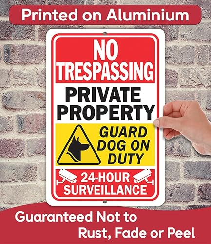 Miniatura 6 de Metal Signs - Private Property 24 Hour Surveillance - Dogs On Premises Guard Dog On Duty Sign - Durable Metal Sign - Use IndoorOutdoor - Notice Sign