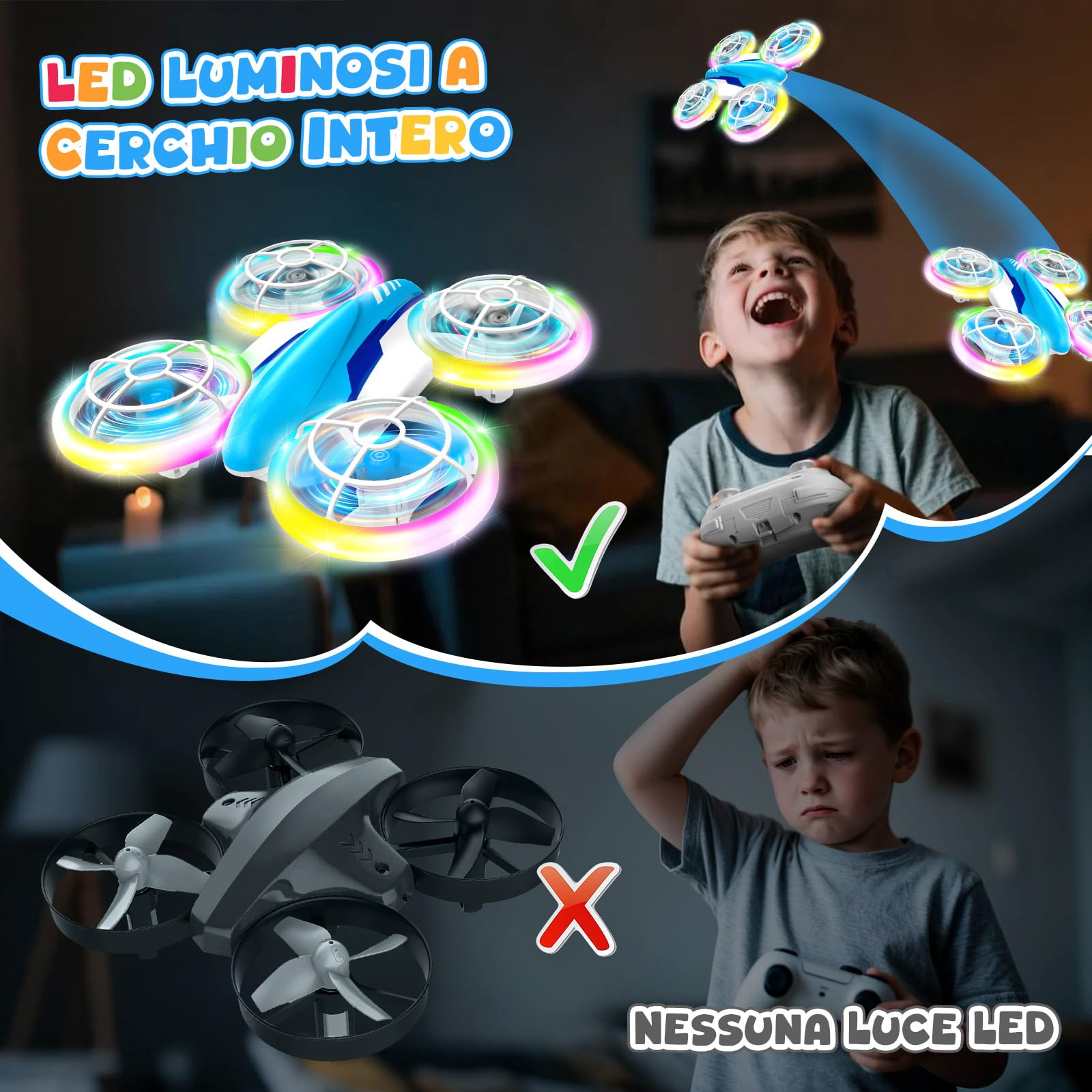 YIKANWEN Drone per Bambini, Mini Drone con Telecomando da 6 7 8 9 10+ Anni, Ragazzi, RC Aereo Giocattolo con Luci LED e Batterie, Adatto per Uso Interno ed Esterno