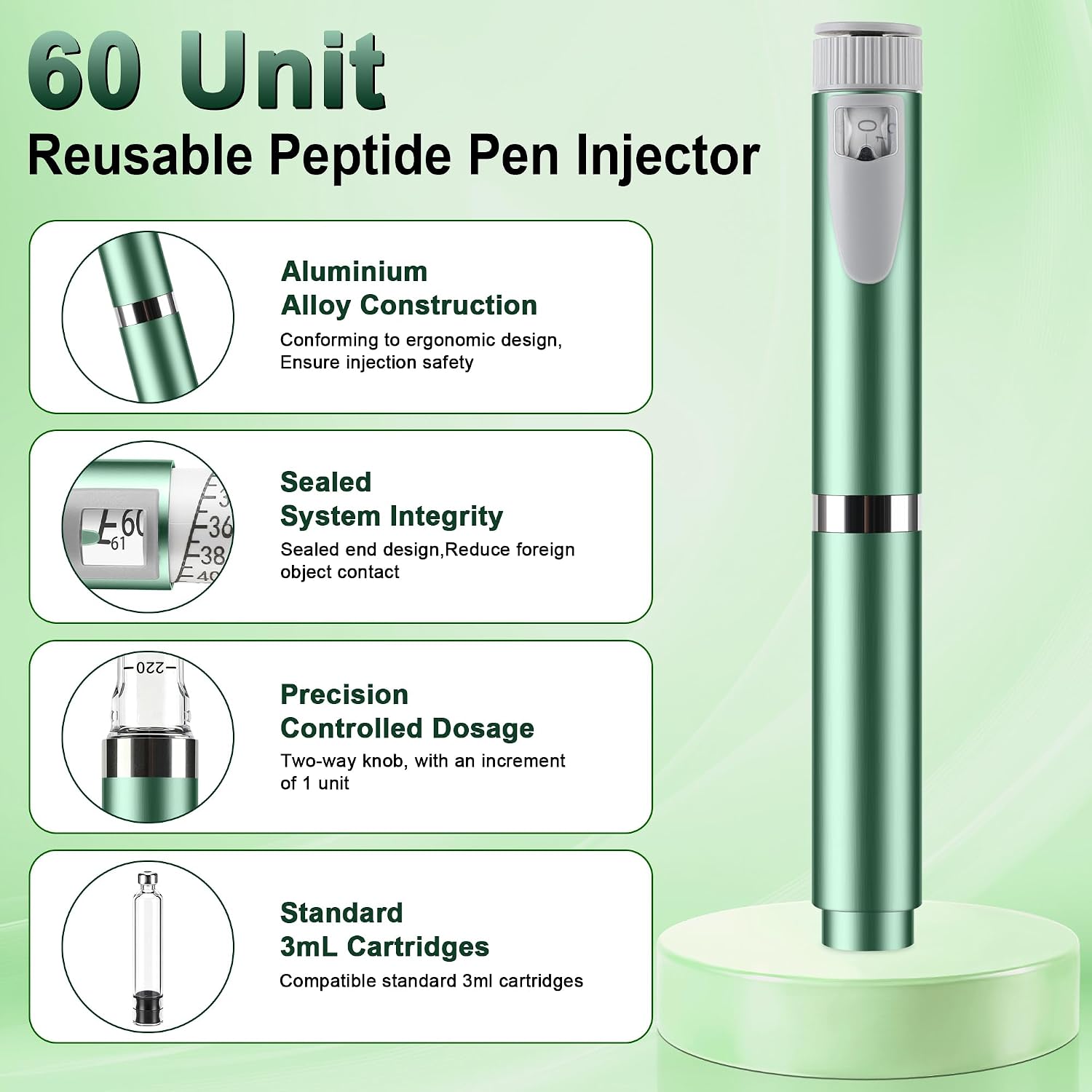 60 Unit Peptide Pen Injector, Compatible with 3ml Cartridges