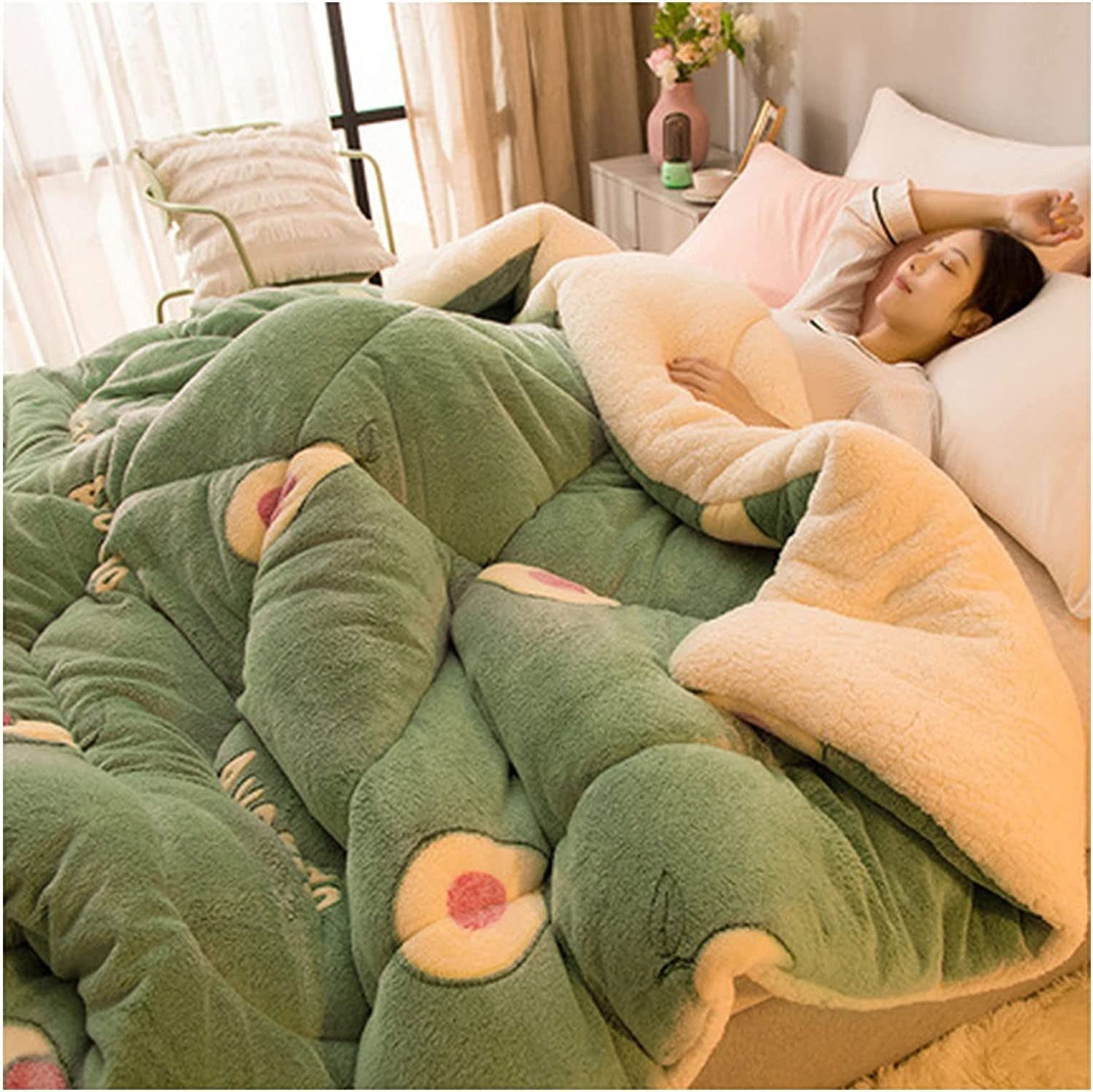 LLiuvcc Thick Warm Cashmere Blanket Bedding, Fleece Blanket, Winter Quilt Thicken Lamb Cashmere Duvet for Winter Double Bed, Bedding, Fluffy Soft Plush(Colour1,150x200cm(3.5KG))