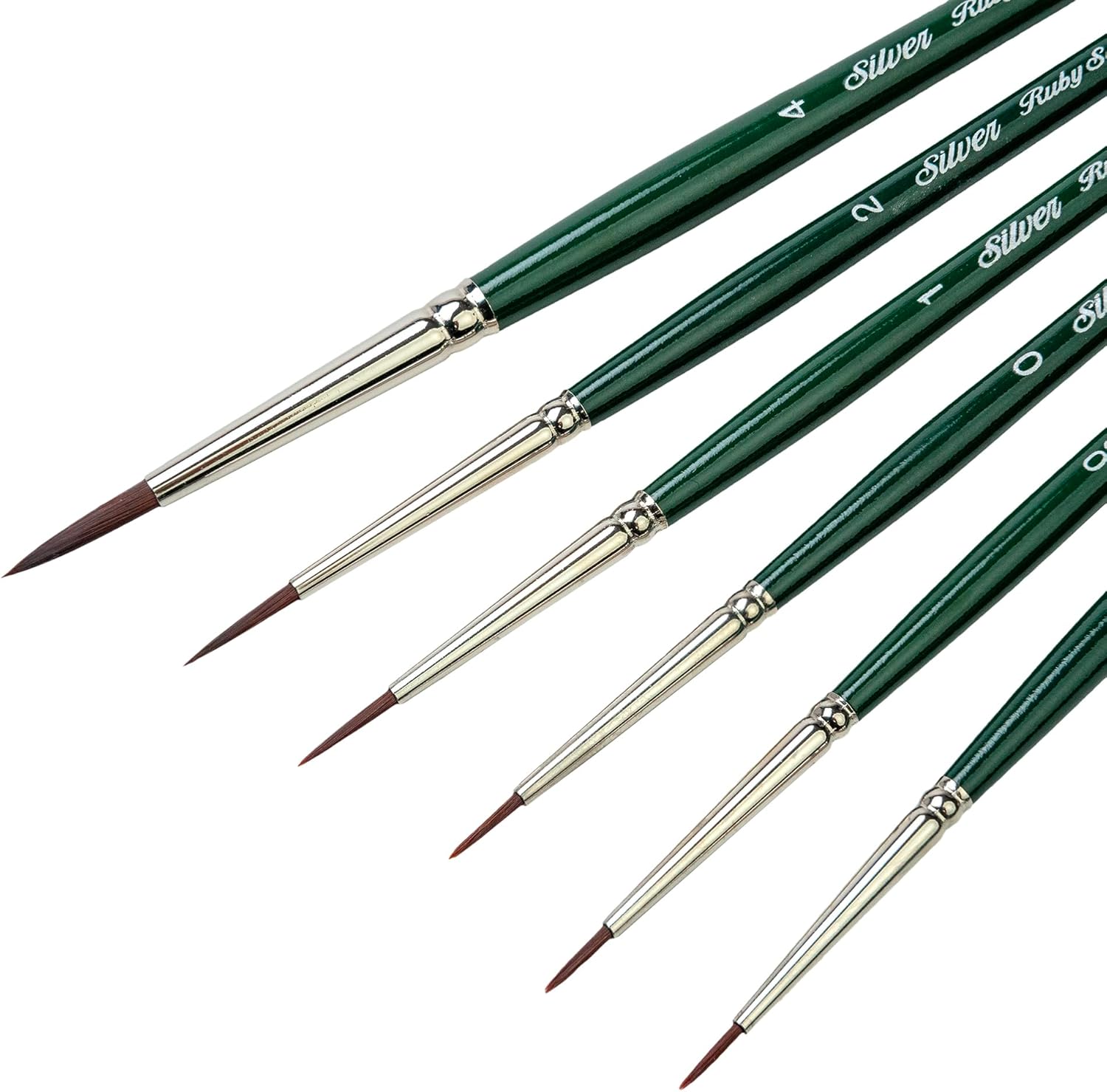 Silver Brush Limited RS-2598S Ruby Satin Short Handle Small Round Brushes with Stiffer Synthetic Feel, 6pc Premium Painting Bundle for Oil, Acrylic, & Heavy Body Paints, Sizes 3/0, 2/0, 0, 1, 2, & 4