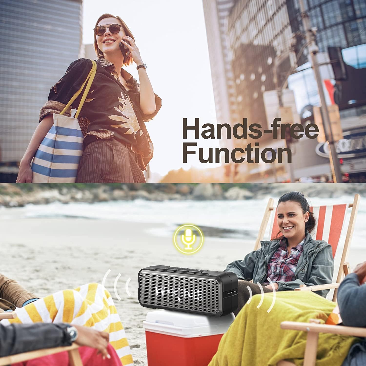 W-KING 60W Loud Bluetooth Speaker, IPX6 Waterproof Outdoor Bluetooth Speaker with 8000mAh Power Bank, Deep Bass Portable Speaker Support 24H Playtime, 5.0 Bluetooth, EQ, AUX, TF Card