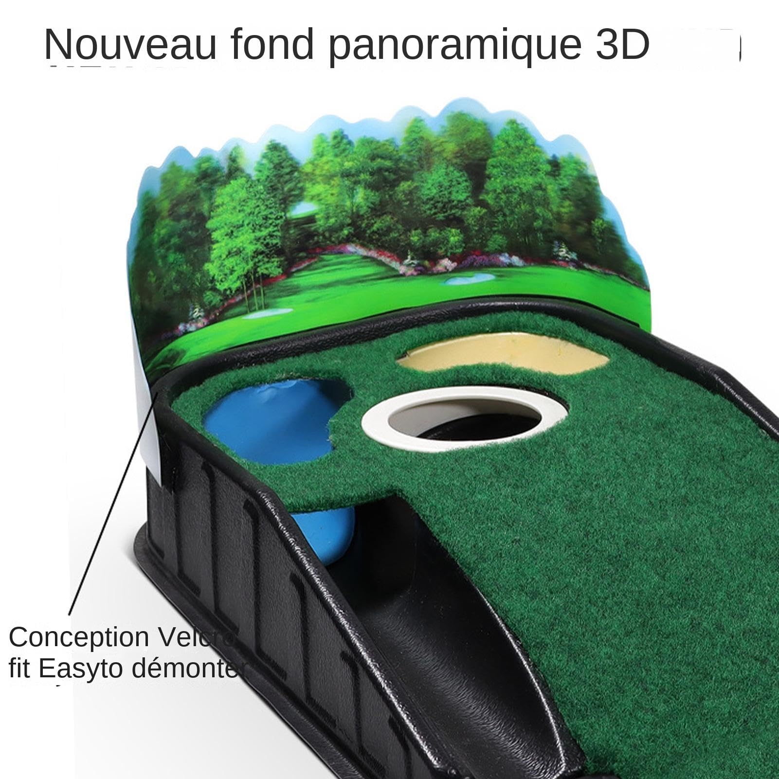 Tapis de putting pour pratique de golf, putting green intérieur,Tapis de golf | Accessoires de Golf à Base en bois massif, utilisation intérieure et extérieure en velours, avec retour automatique de b