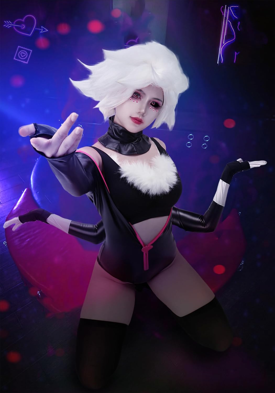 DAZCOS Cosplay Bodysuit Black jumpsuit Full Set Outfits with socks for Women Halloween