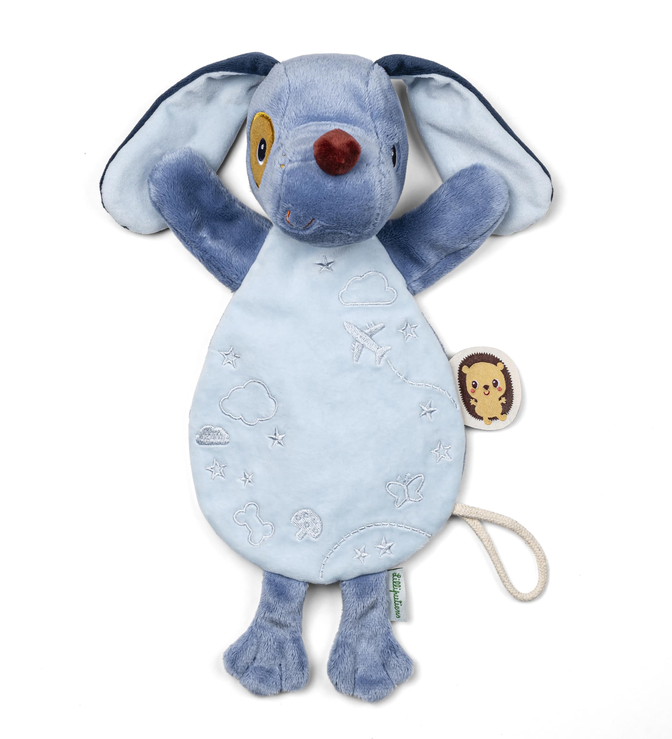 LILLIPUTIENS - Marioneta Peluche fosforescente – Jules Le Chien - Juguete Suave para un sueño Tranquilo - Hebilla para Chupete integrada - Regalo de Nacimiento Inteligente y Bonito - 83614
