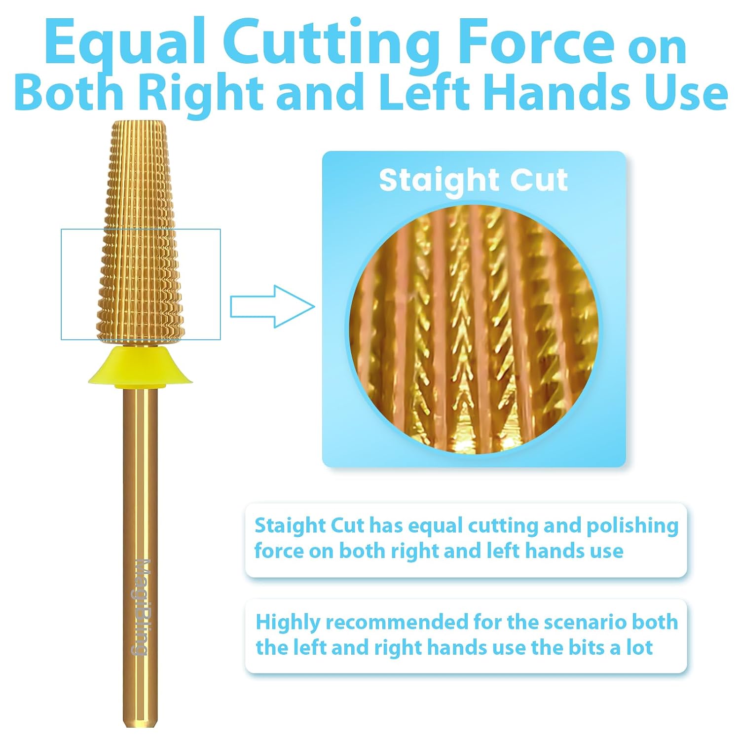 Flat Top 5-in-1 Straight Cut Nail Drill Bit, 14.8mm Tapered Barrel 3/32’’ Tungsten Carbide Efile Bit, Soft Hard Gel Acrylic Removal Polishing, Professional Left & Right Hand Salon Bit, Extra Fine(XF) image 2