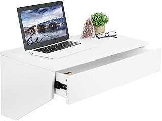 VIVO White Wall Mounted Desk with 28 inch Surface and Pull Out Drawer, F...