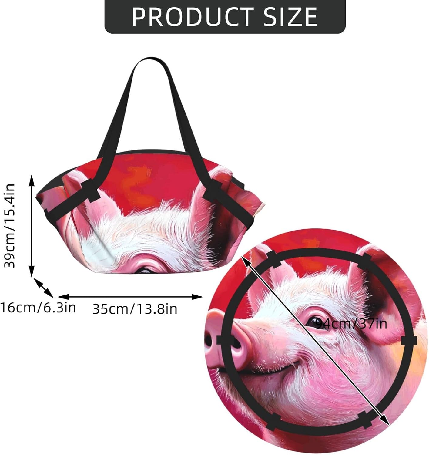 Pig Pattern Foldable Camping Tote Bag Picnic Blanket Bag Portable Beach Mat Tote Waterproof Outdoor Picnic Mat Carry Bag