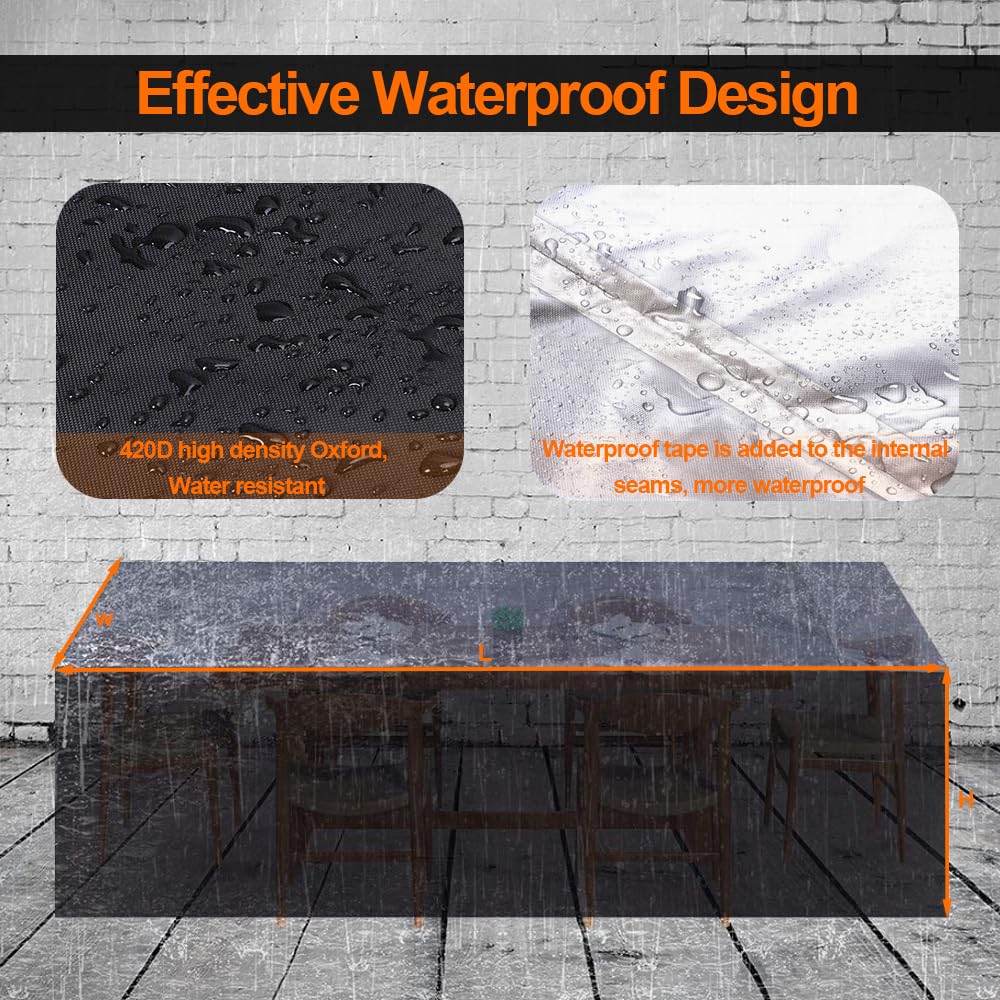 Coperture per Mobili da Giardino 280x204x106cm Copertura Tavolo Sedie Esterno Telo Copri Tavoli da Terrazza Quadrato 600D Oxford Impermeabile Anti-UV Antivento Copertura da Tavolo da Giardino