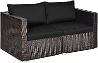 Vista 13 de Tangkula - Sofá de mimbre con cojines extraíbles, 2 piezas, sofá para balcón, terraza, jardín y piscina