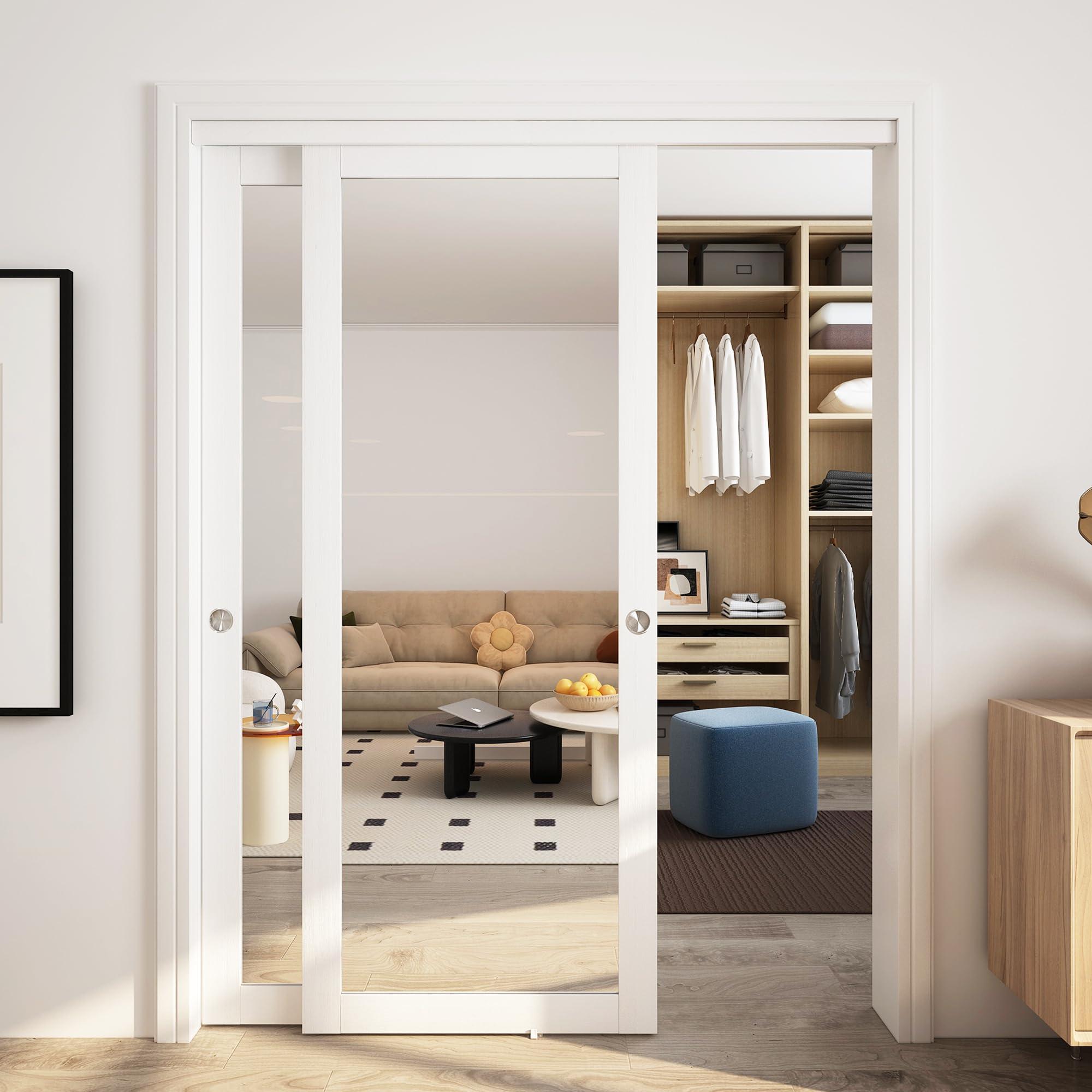 JUBEST 60 x 80 Mirror Closet Door, Preassembled One Side Mirror Door with Hardware Kit
